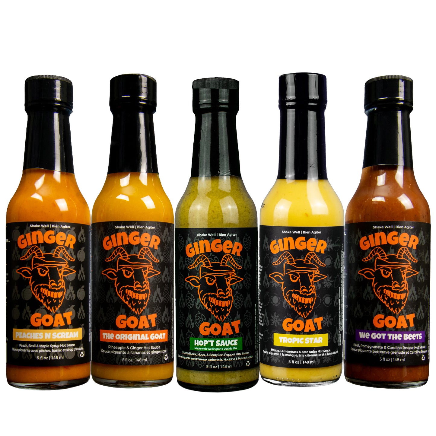 Ginger Goat Hot Sauce Variety Pack, 5 × 148 mL - image 1