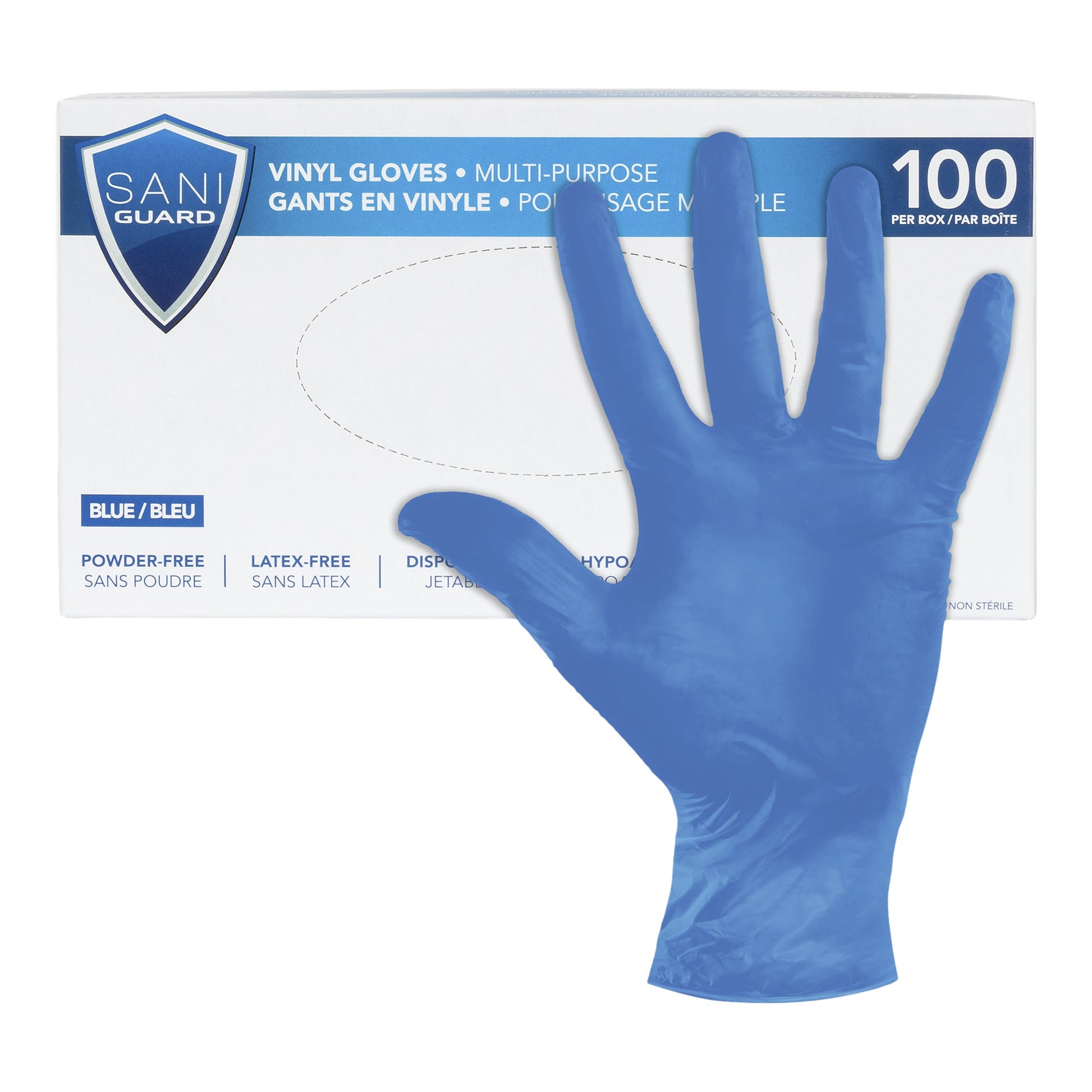 Sani Guard Large Blue Vinyl Gloves, 10 packs of 100 - image 1
