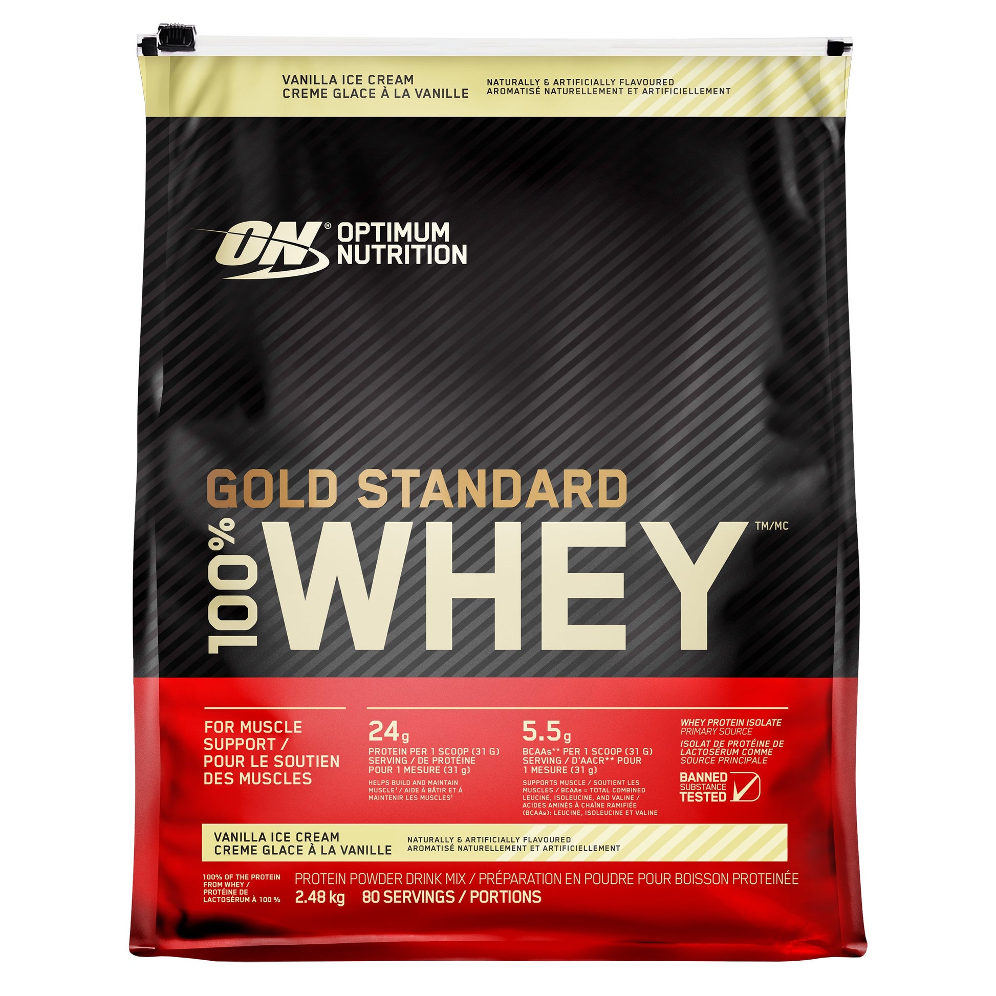 Optimum Nutrition Gold Standard 100% Whey Protein, Vanilla Ice Cream, 2.48 kg - image 1