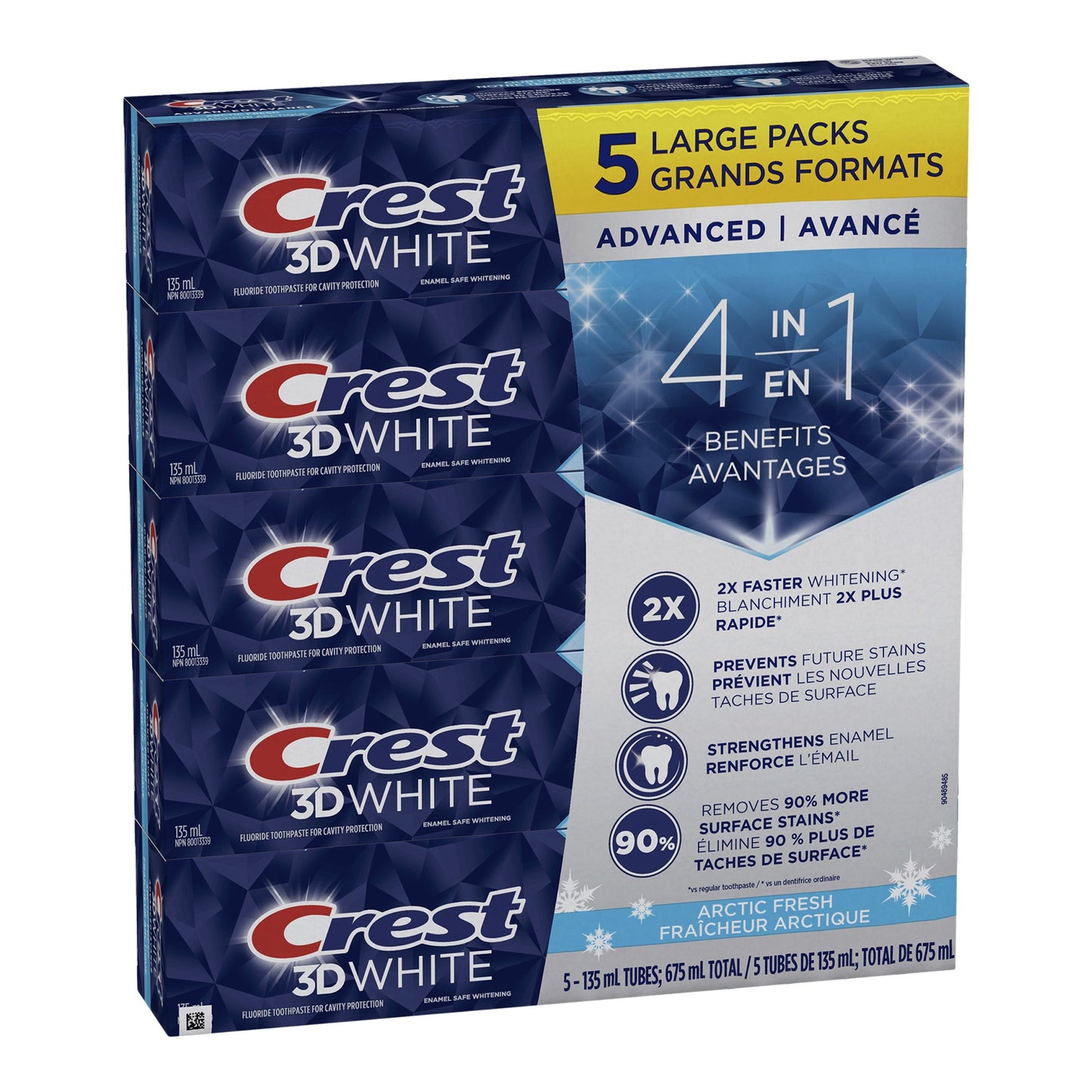 Crest 3D White Advanced, Teeth Whitening Toothpaste Arctic Fresh, 5 x 135 mL - image 1