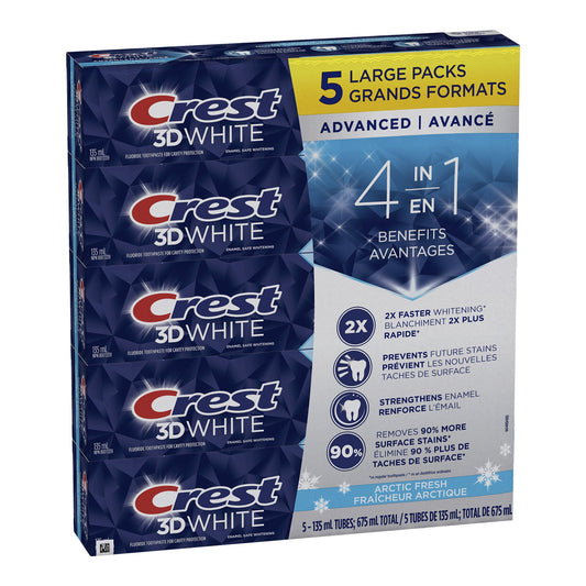 Crest 3D White Advanced, Teeth Whitening Toothpaste Arctic Fresh, 5 x 135 mL - image 1
