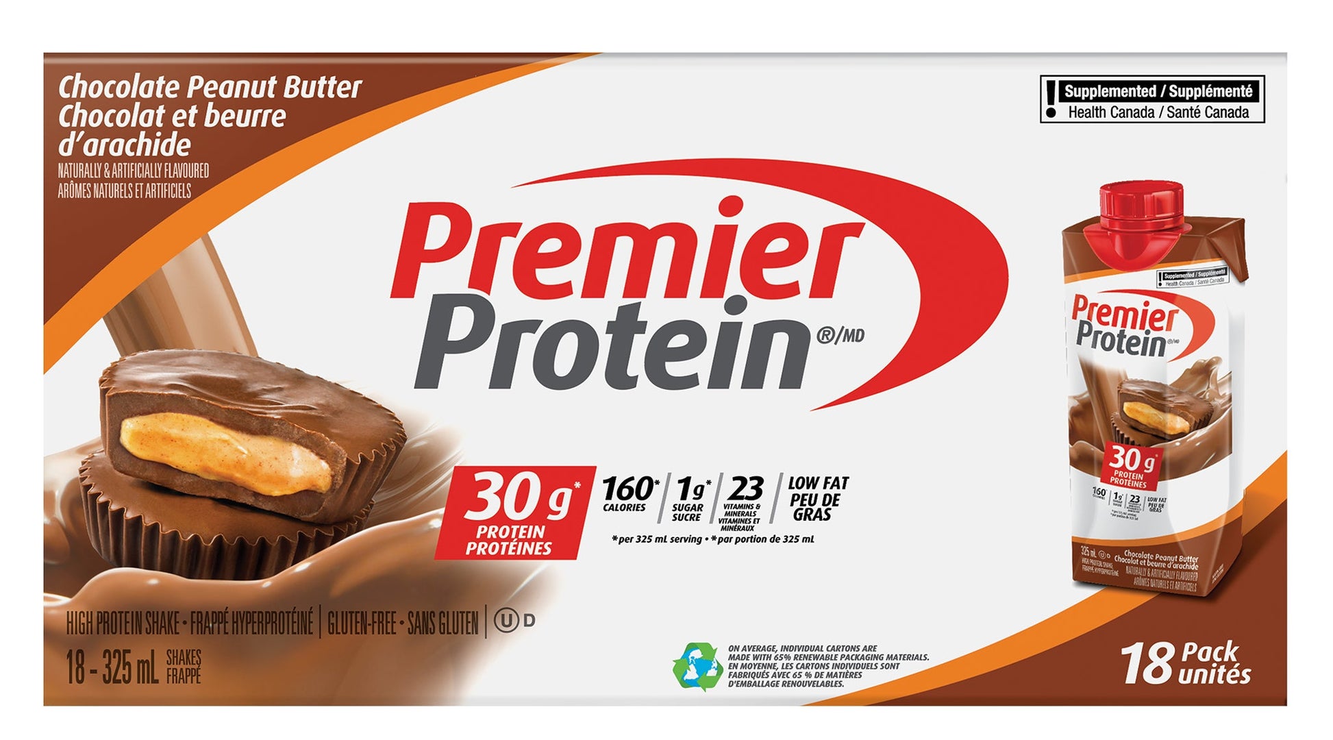 Premier Protein High-protein Chocolate Peanut Butter Shake, 18 x 325 mL - image 1