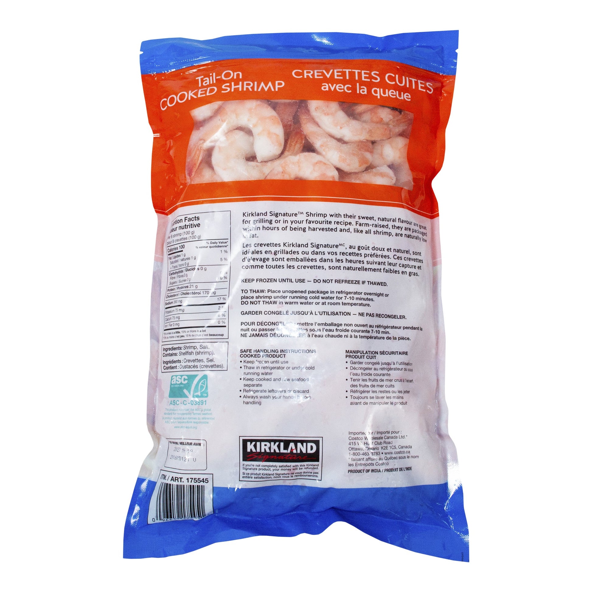 Kirkland Signature Frozen 31-40 Tail-on Cooked Shrimp, 907 g - image 3
