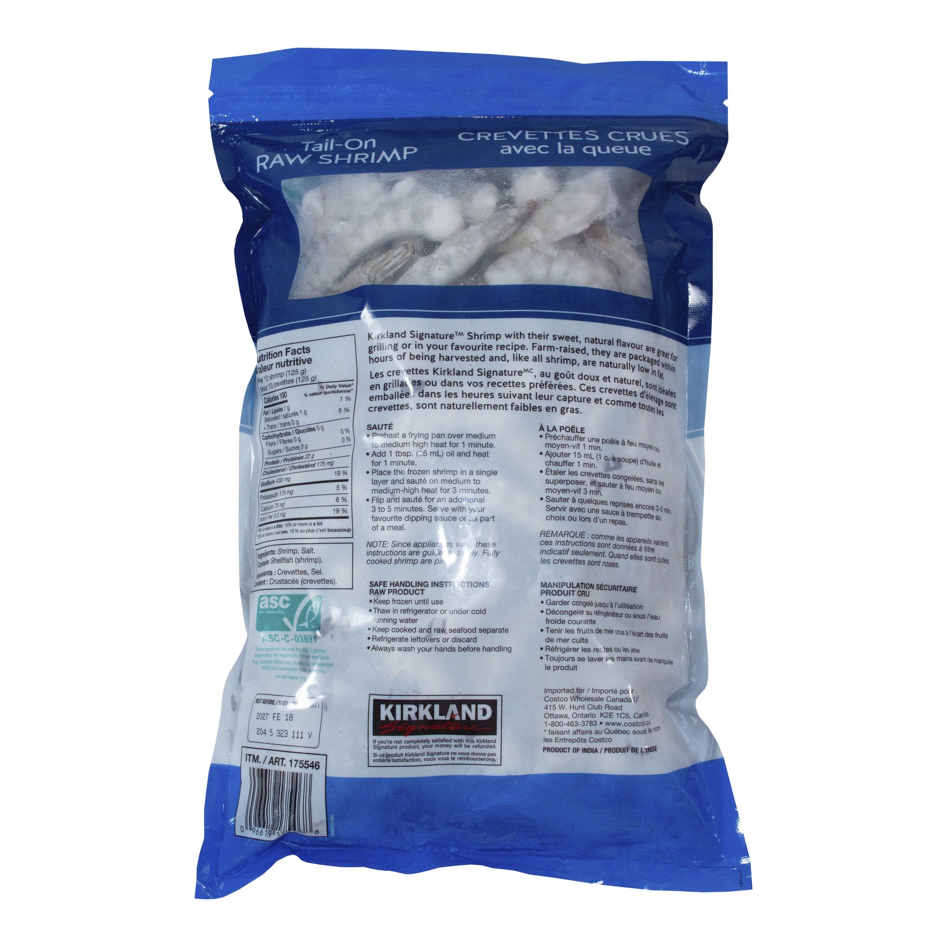 Kirkland Signature Frozen 31-40 Tail-on Raw Shrimp, 907 g - image 3