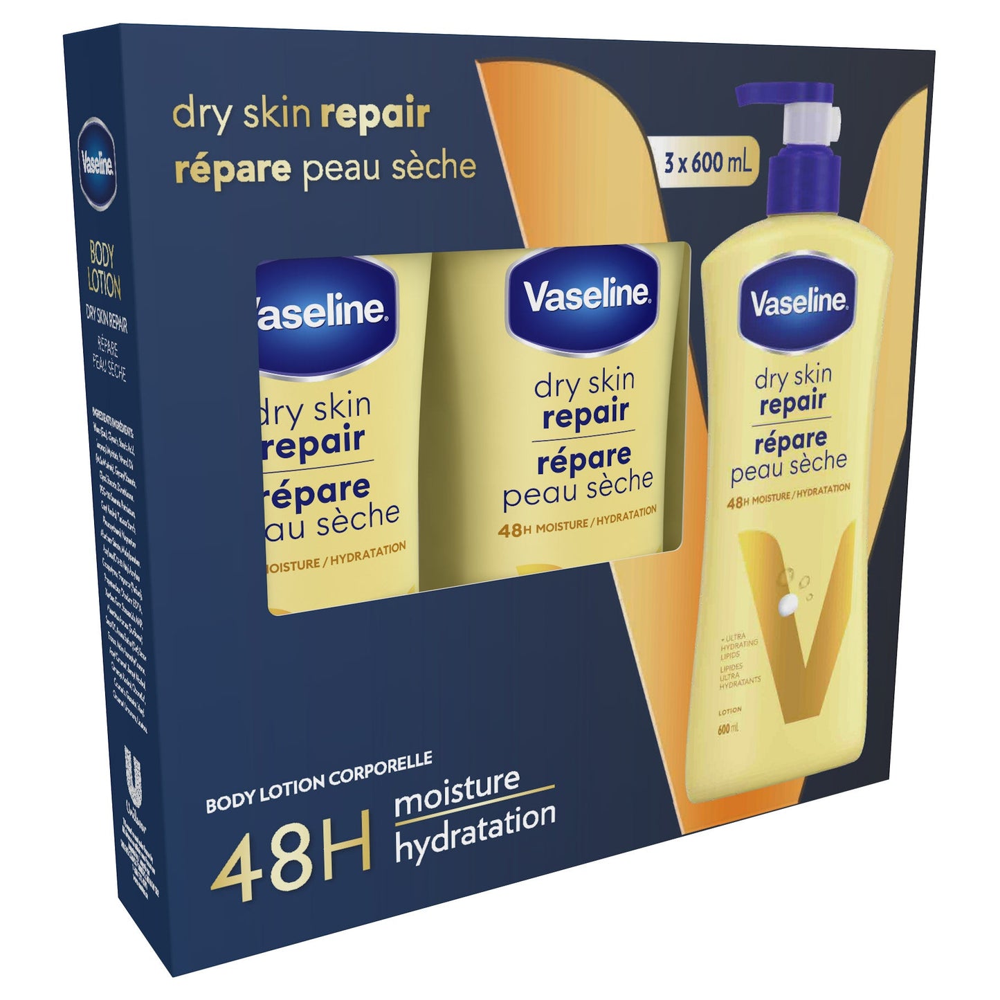 Vaseline Dry Skin Repair Lotion, 3x600 mL - image 1