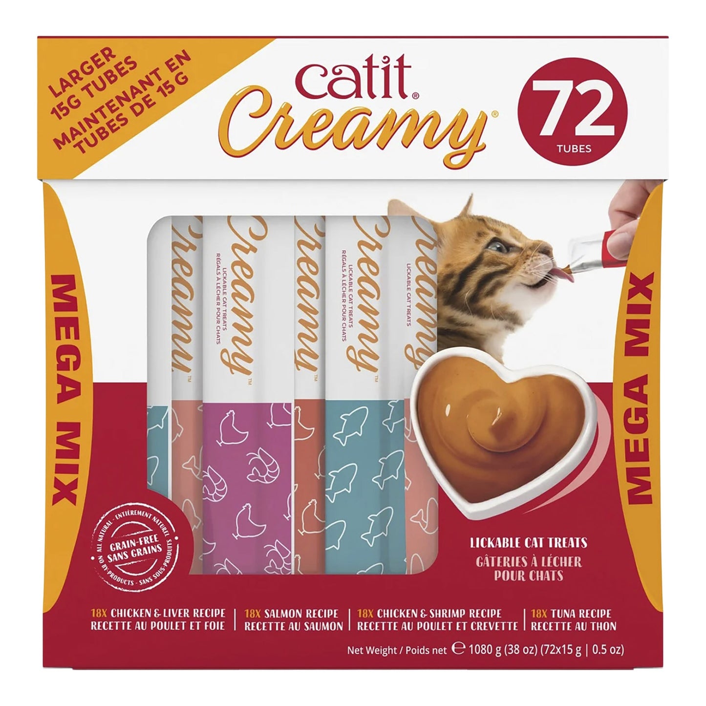 Catit Creamy Lickable Treats, Mega Mix of 72 x 15g Tubes - image 1