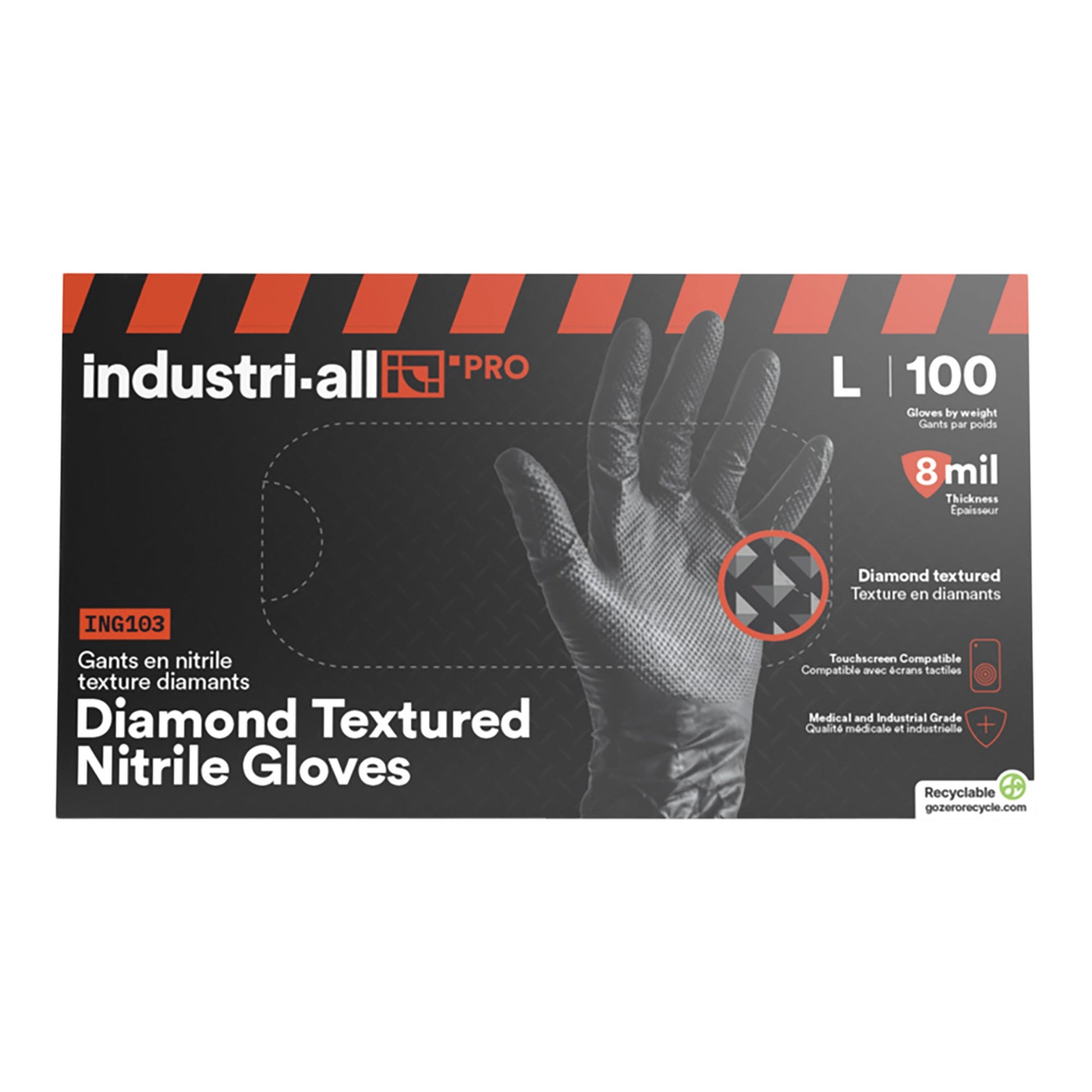 Industri-All Black Nitrile Gloves 8Mil 100 count, Medium Size - image 3