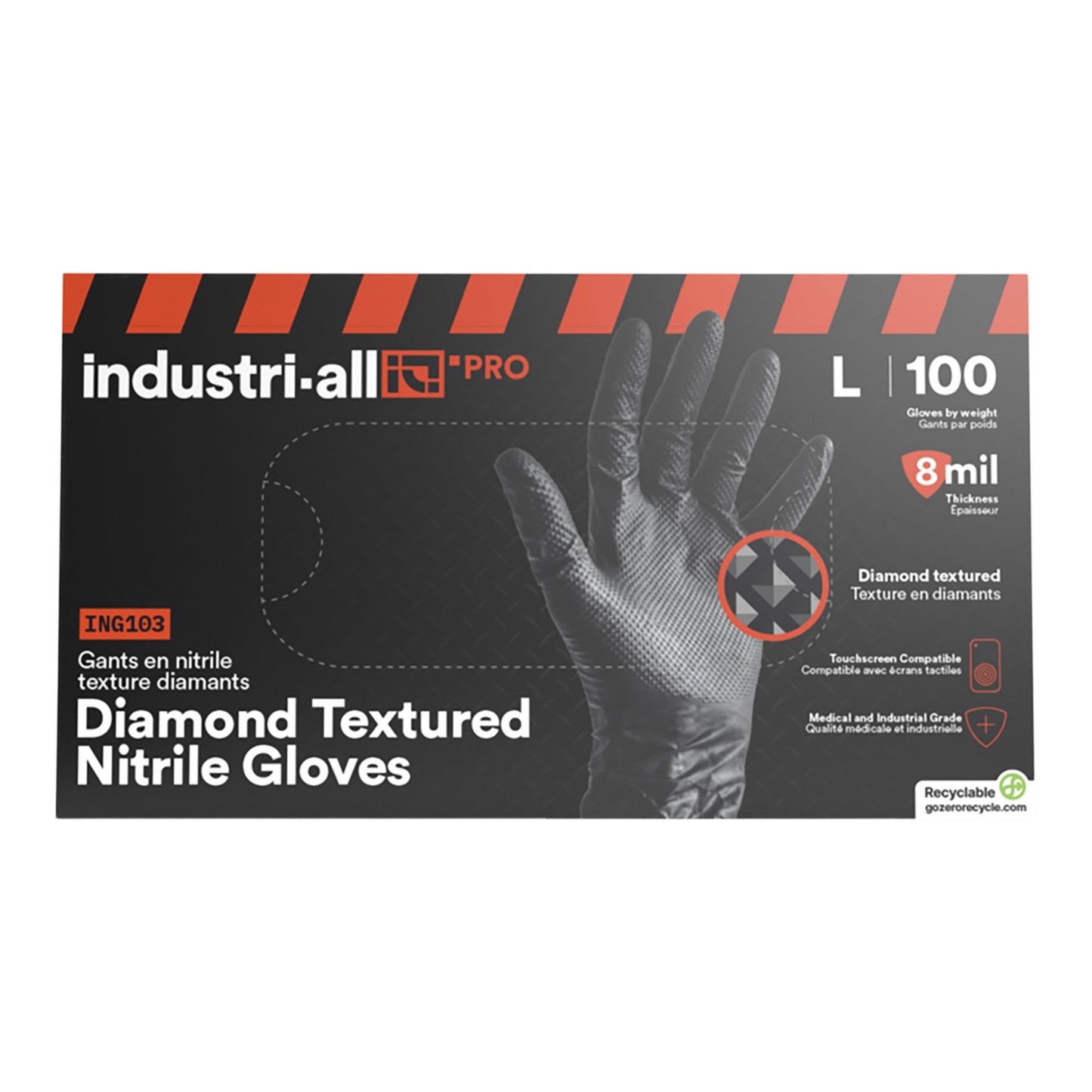 Industri-All Black Nitrile Gloves 8Mil 100 count, Large Size - image 2
