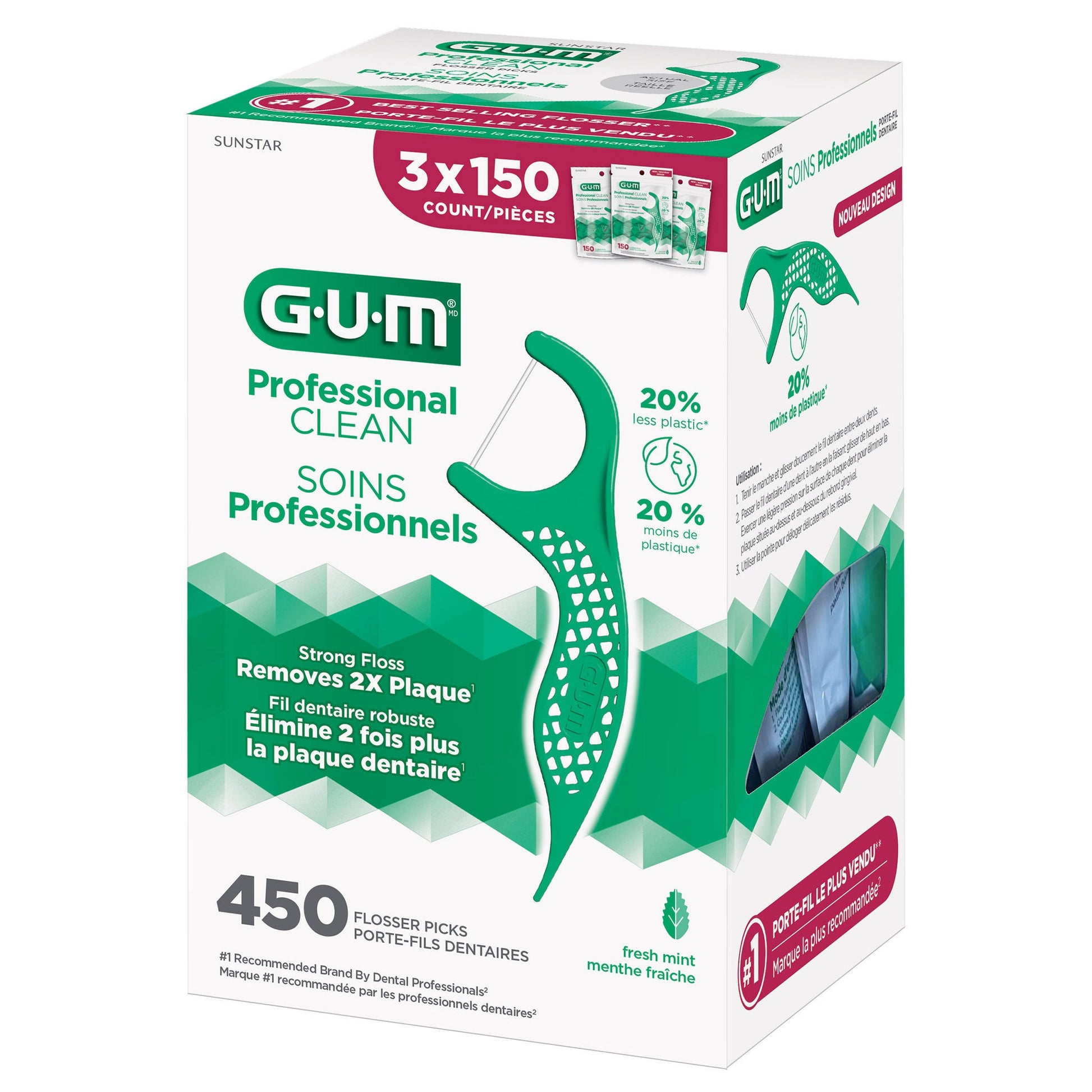GUM Pro Clean Flossers, Mint, 3 x 150 Units - image 1