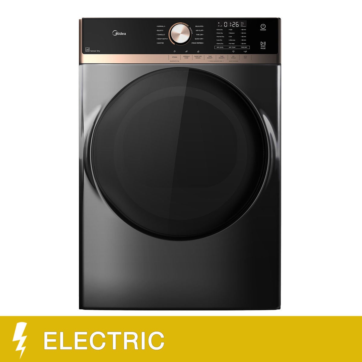 Midea 8.0 cu ft. Metallic Grey Electric Dryer with Steam Care and Stacking Kit - image 1