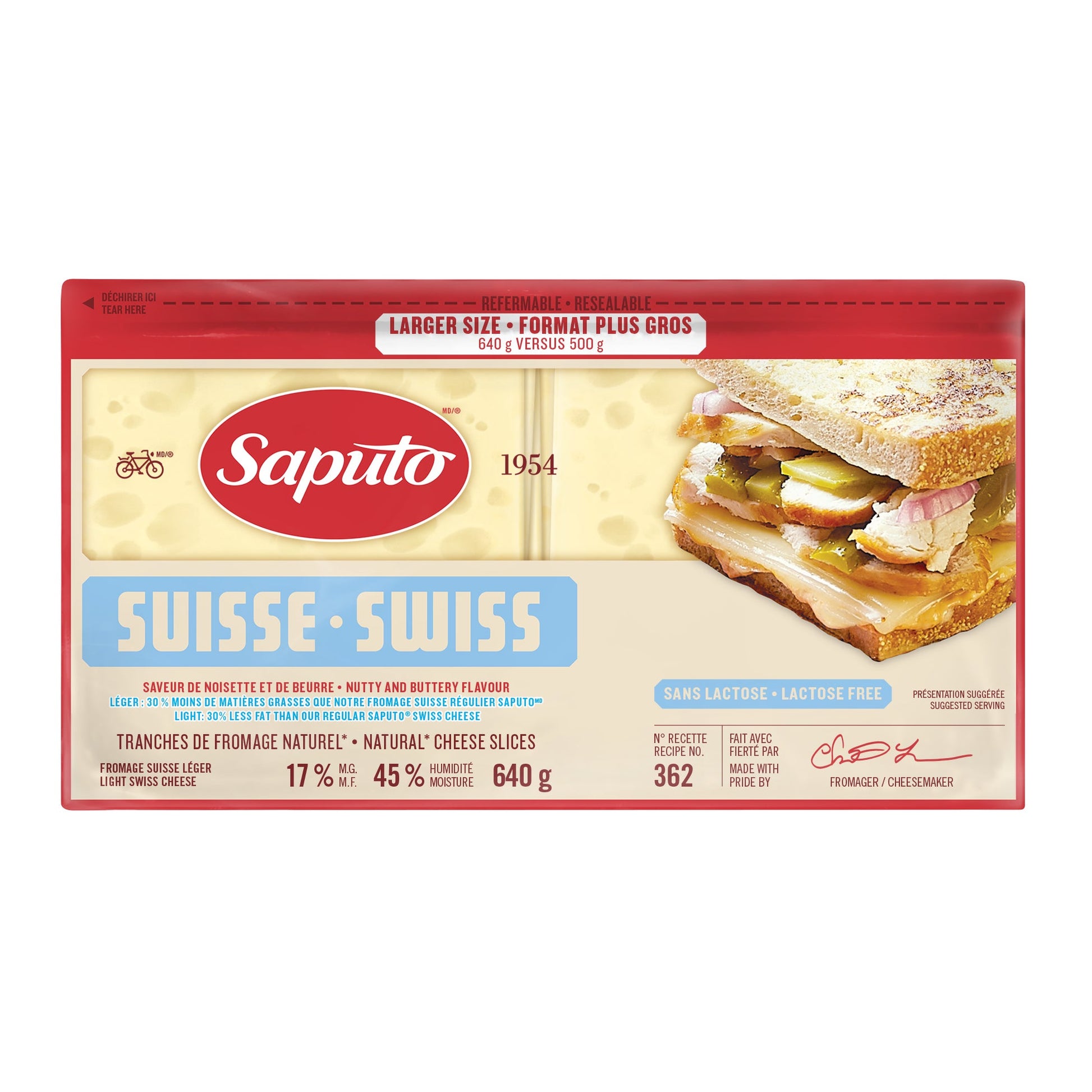 Saputo Sliced Light Swiss, 640 g - image 1