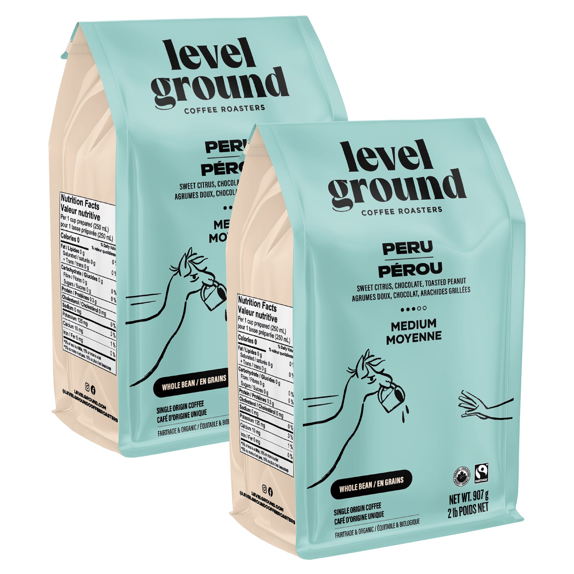 Level Ground Peru Medium Roast Organic Whole Bean Coffee, 2 × 907 g - image 1