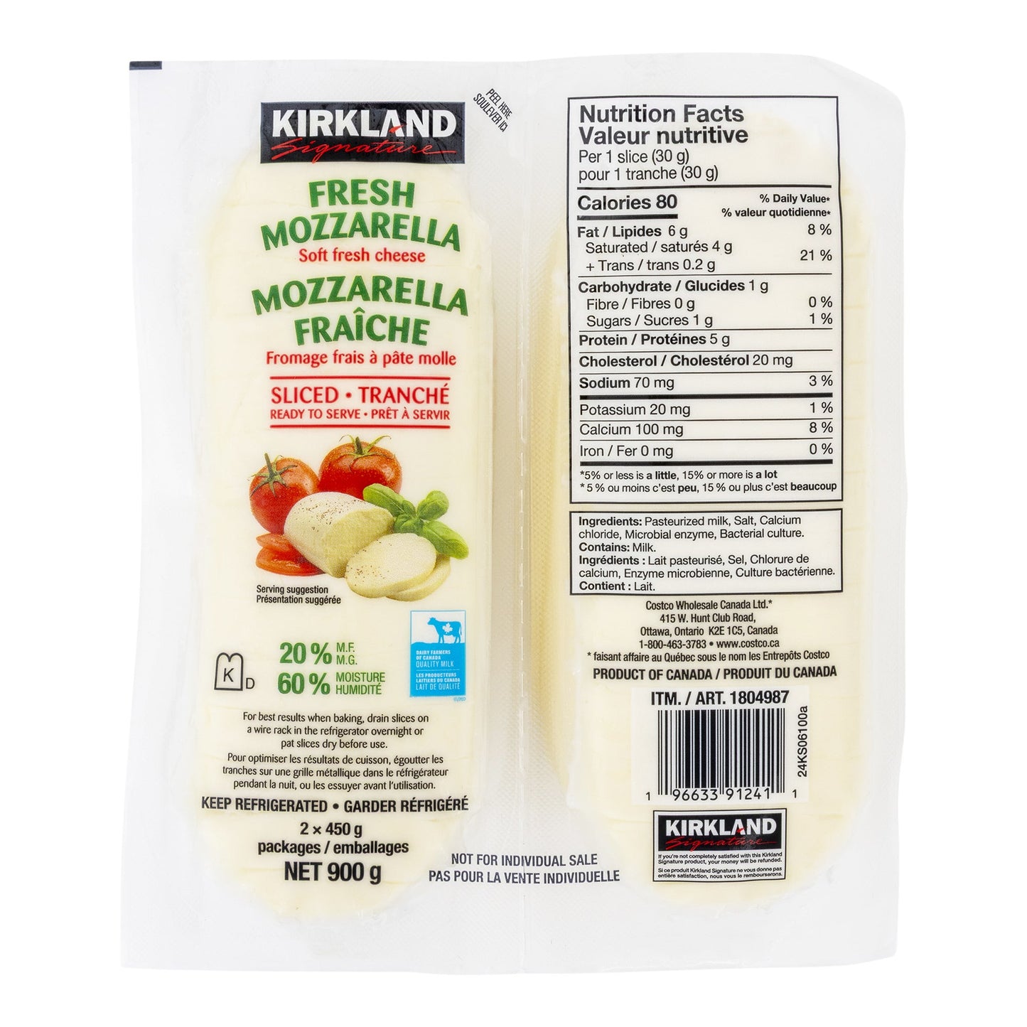 Kirkland Signature Sliced Fresh Mozzarella, 2 x 450 g - image 1