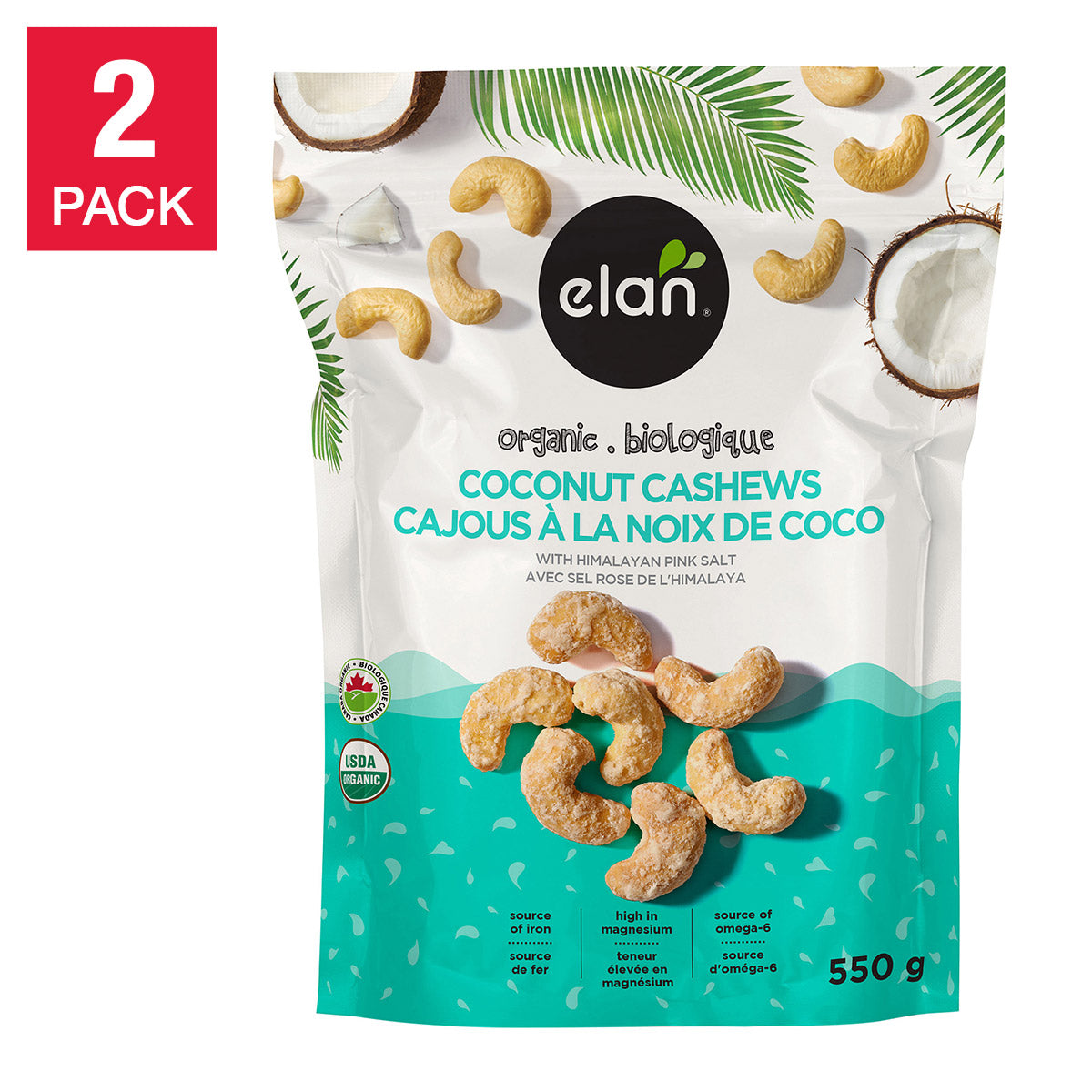 Elan Organic Coconut Cashews, 2 × 550 g - image 1