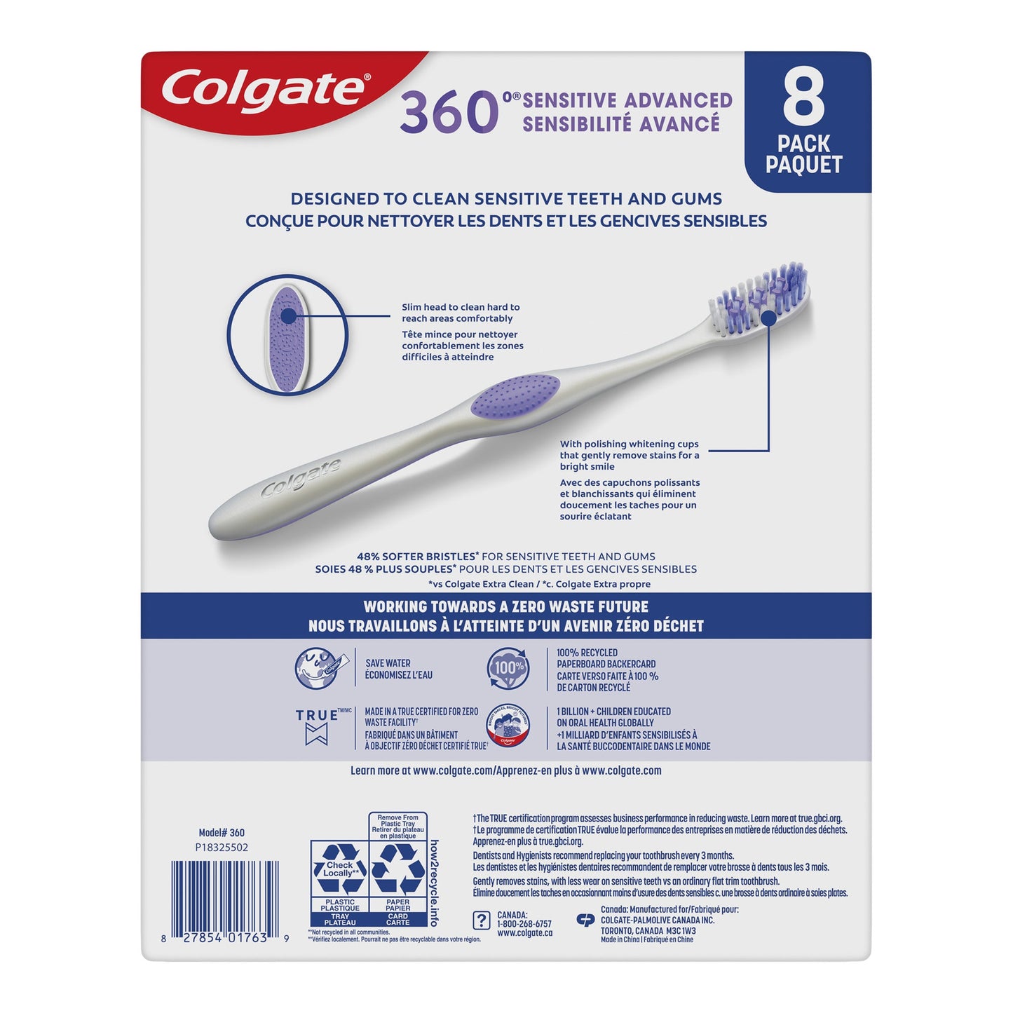 Colgate 360 Sensitive Advanced Gum Toothbrush Pack, 8-pack - image 2