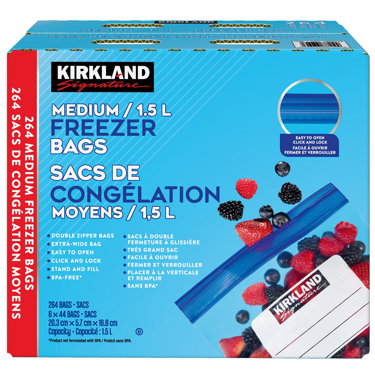 Kirkland Signature Medium Freezer Bags, 6 packs of 44 - image 1