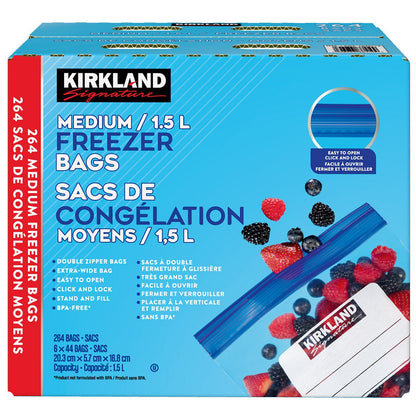Kirkland Signature Medium Freezer Bags, 6 packs of 44 - image 1