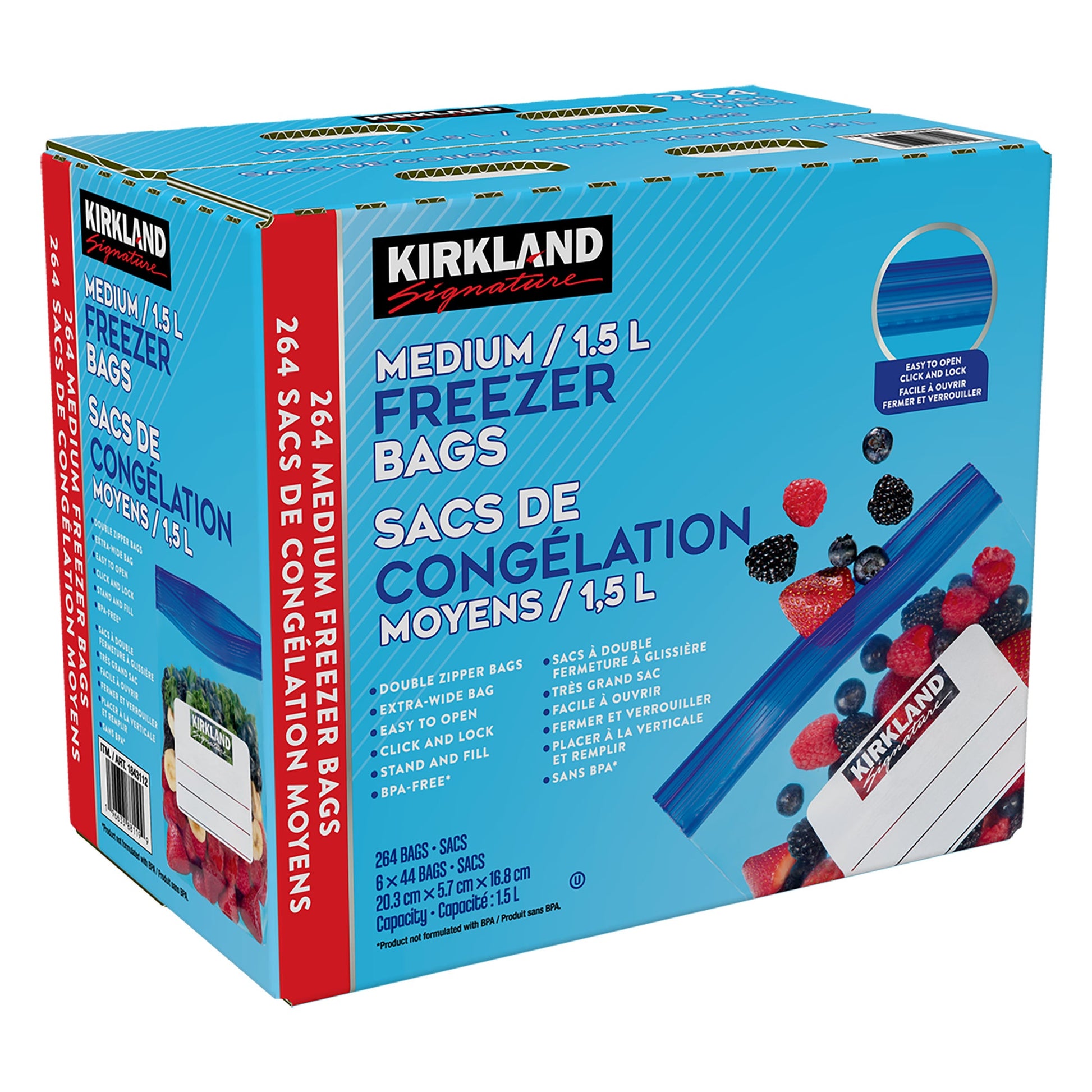 Kirkland Signature Medium Freezer Bags, 6 packs of 44 - image 3