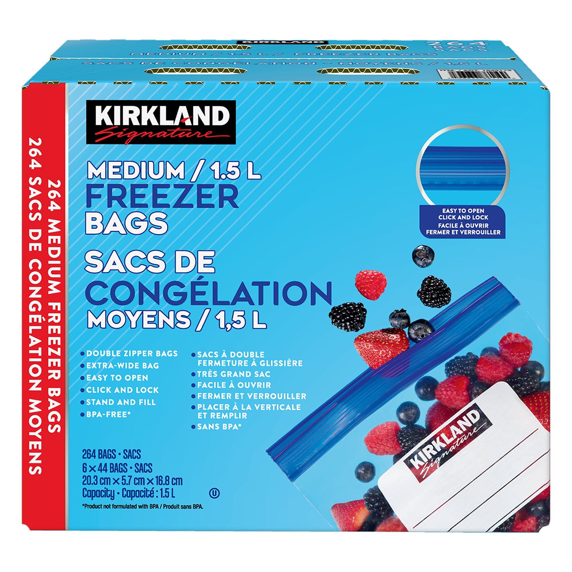 Kirkland Signature Medium Freezer Bags, 6 packs of 44 - image 4