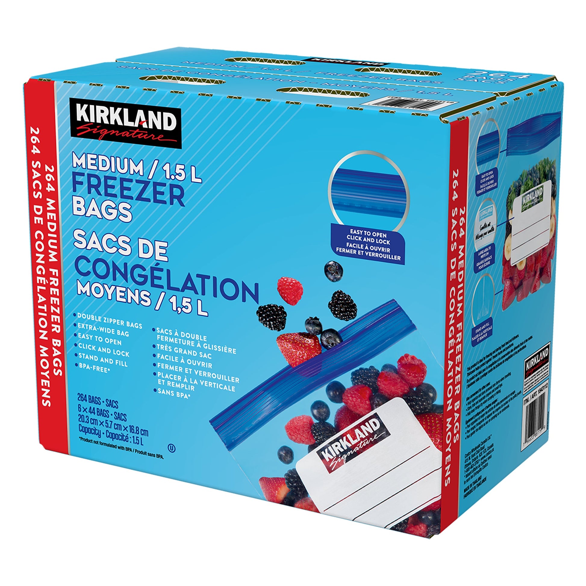 Kirkland Signature Medium Freezer Bags, 6 packs of 44 - image 2