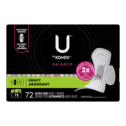 U by Kotex Balance Ultra Thin Pads with Wings, Heavy Absorbency, 72-count - image 1