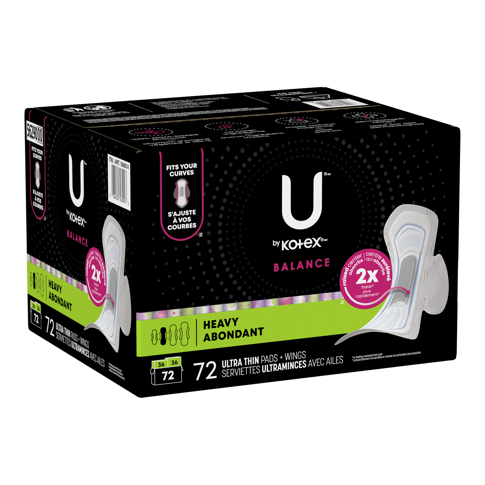 U by Kotex Balance Ultra Thin Pads with Wings, Heavy Absorbency, 72-count - image 2