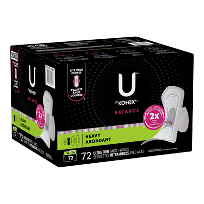 U by Kotex Balance Ultra Thin Pads with Wings, Heavy Absorbency, 72-count - image 2