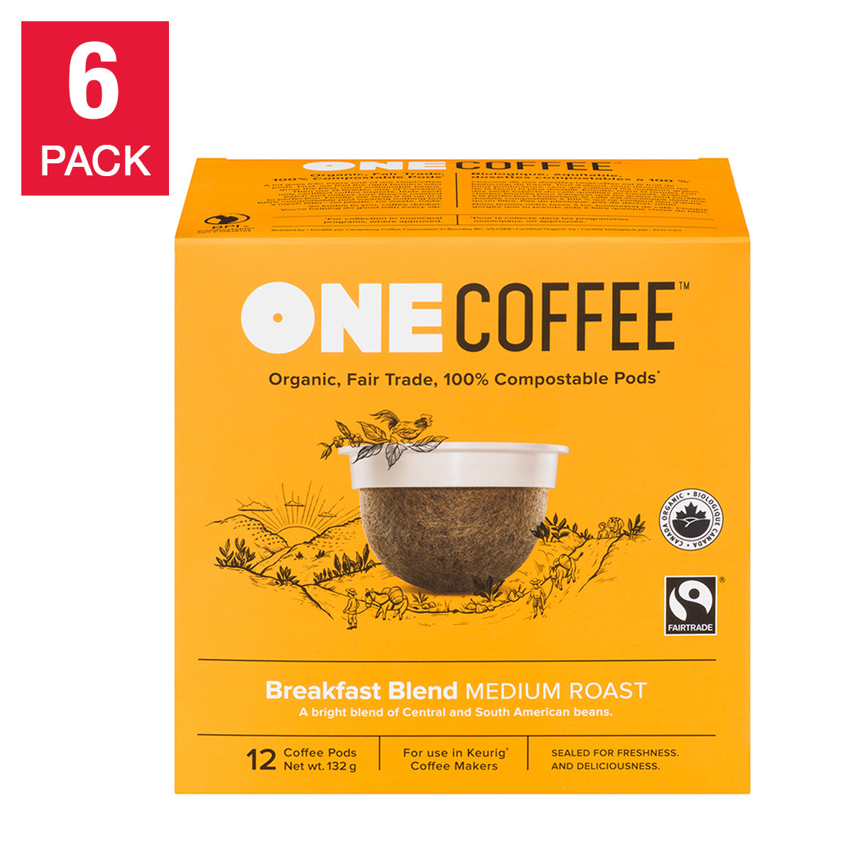 OneCoffee Organic Breakfast Blend Fairtrade Coffee K-Cup Pods, 72-count - image 1