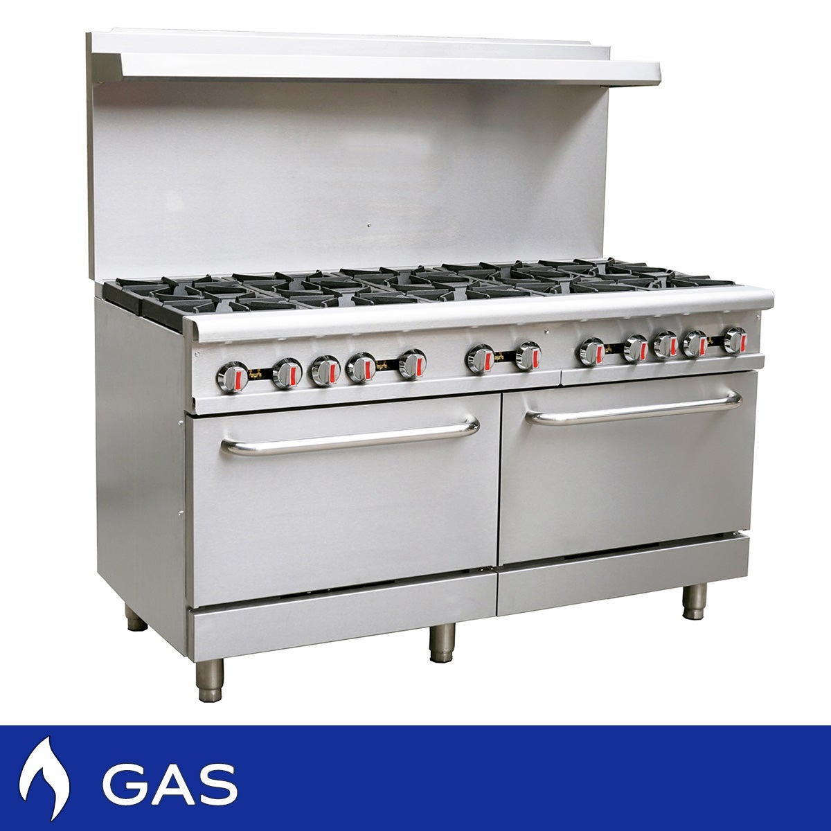 Zanduco 60 in. Stainless Steel Commercial Natural Gas Range with 10 Burners and 2 Ovens - image 1