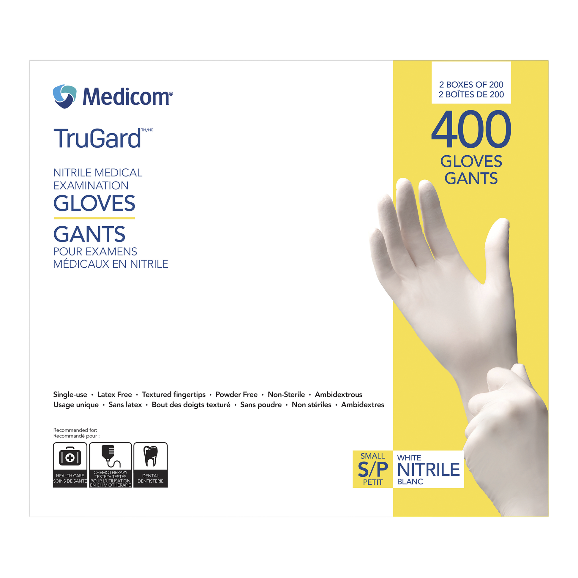 Medicom® TruGard  Nitrile Medical Exam Gloves, 400 gloves (2 x 200), White, Small - image 1