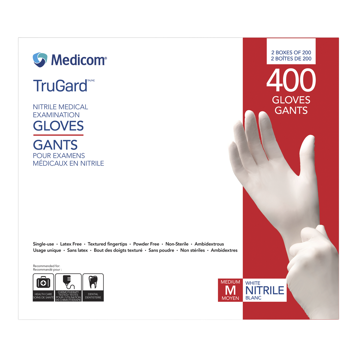 Medicom® TruGard  Nitrile Medical Exam Gloves, 400 gloves (2 x 200), White, Medium - image 1