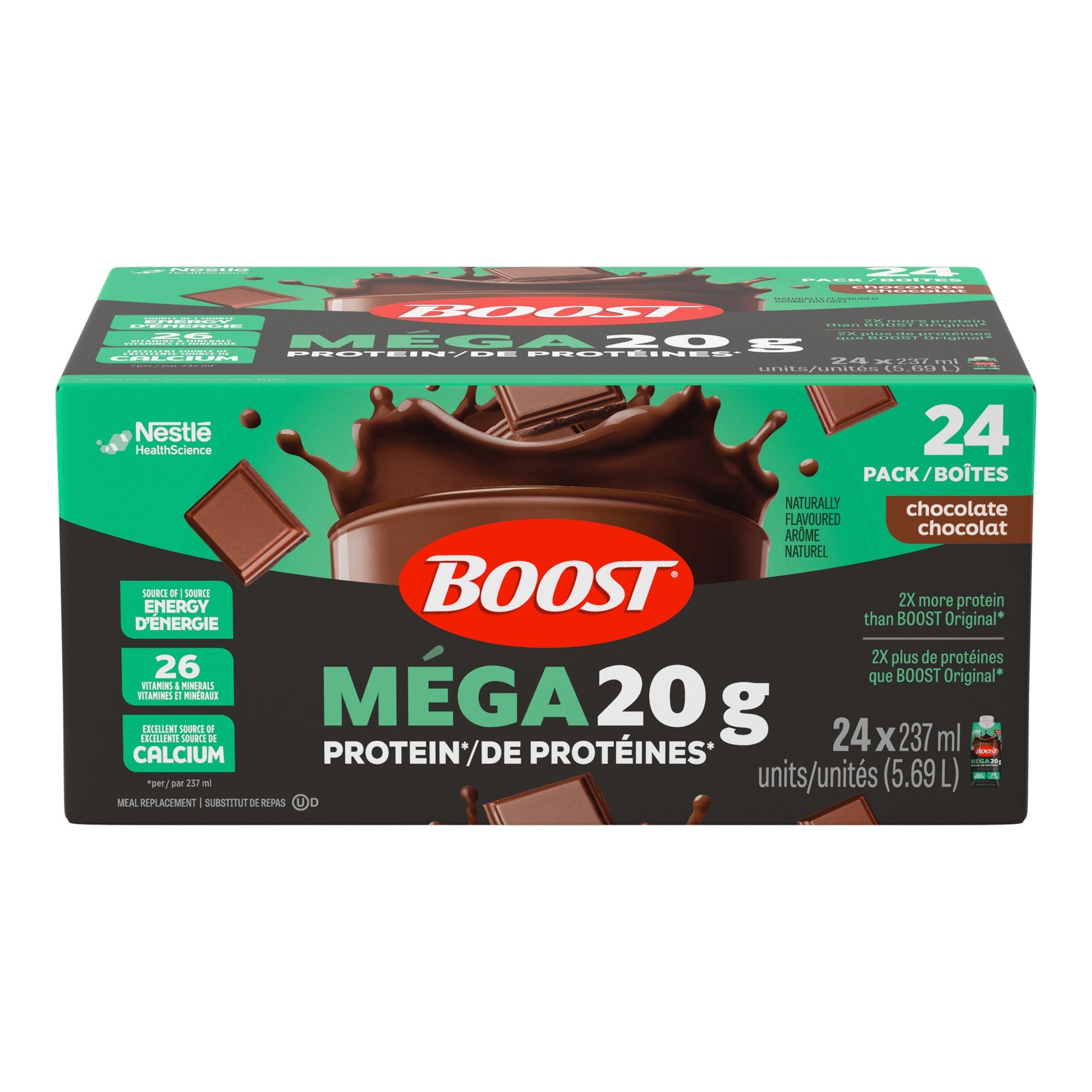 BOOST MEGA Meal Replacement Drink, Chocolate, 20g Protein per 237 ml - image 1