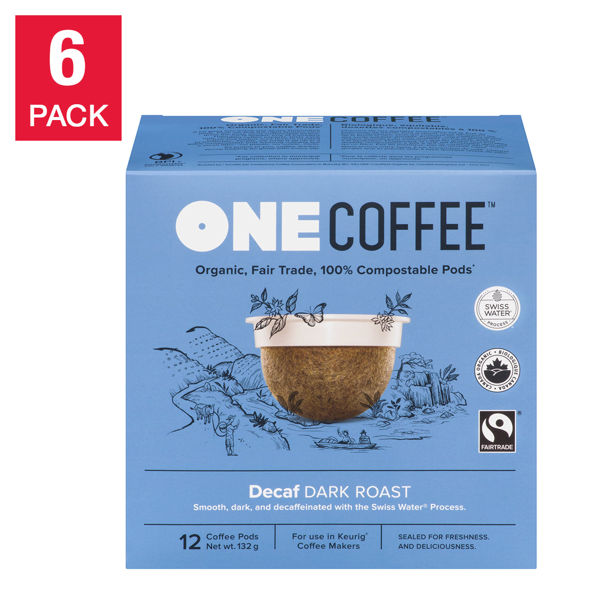 OneCoffee Organic Swiss Water Decaf Fairtrade Coffee K-Cup Pods, 72-count - image 1