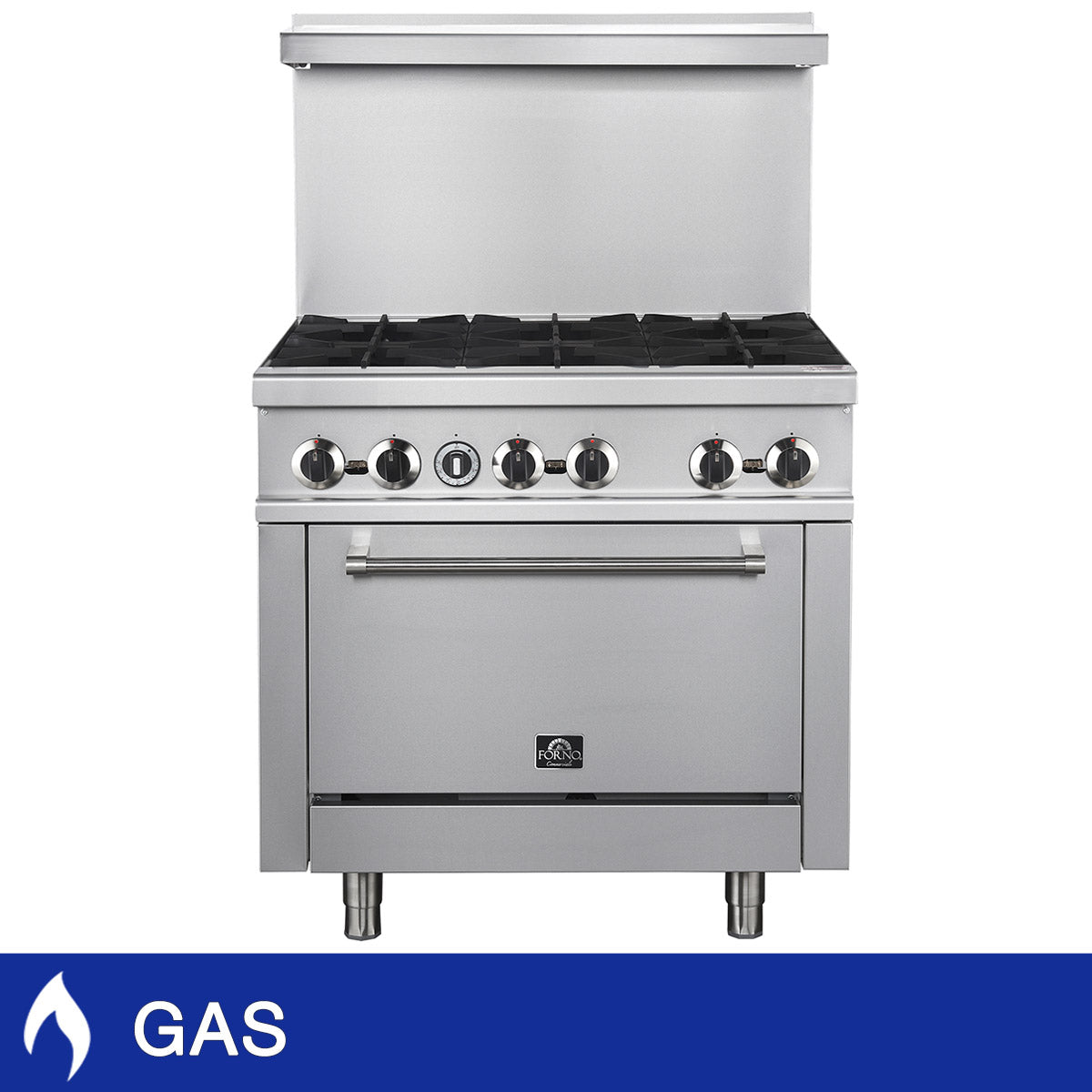 Forno 36 in. 4.65 cu ft. Stainless Steel Gas 6 Burners Commercial Range with Built-In Backsplash - image 1
