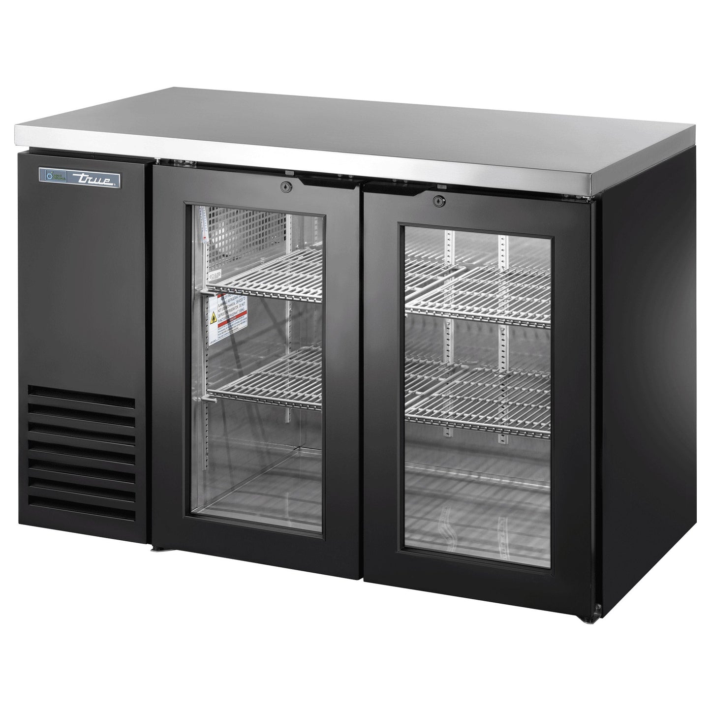 True 48 in. Commercial Black Exterior Back Bar Refrigerator with 2 Glass Doors - image 1
