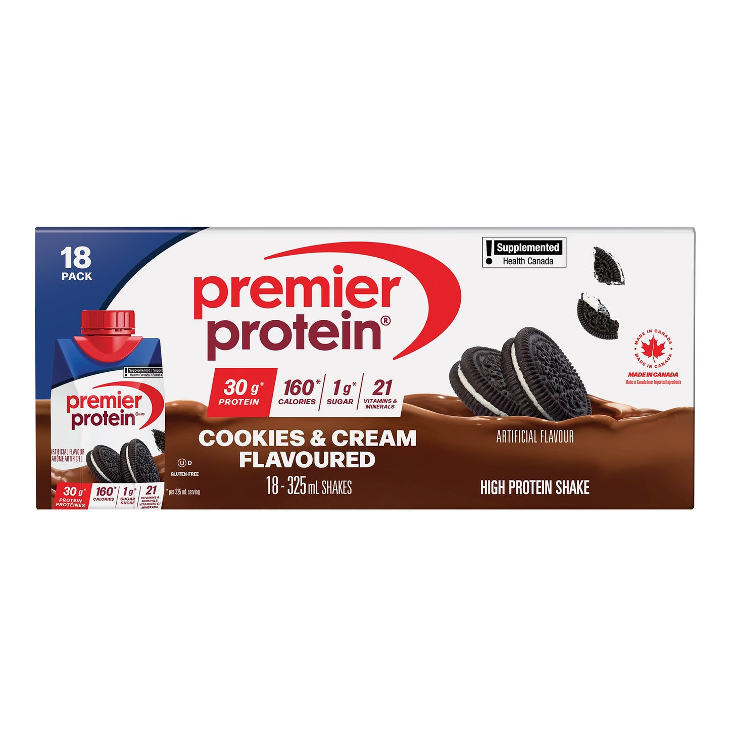Premier Protein High-protein Cookies & Cream Shake, 18 x 325 mL - image 1