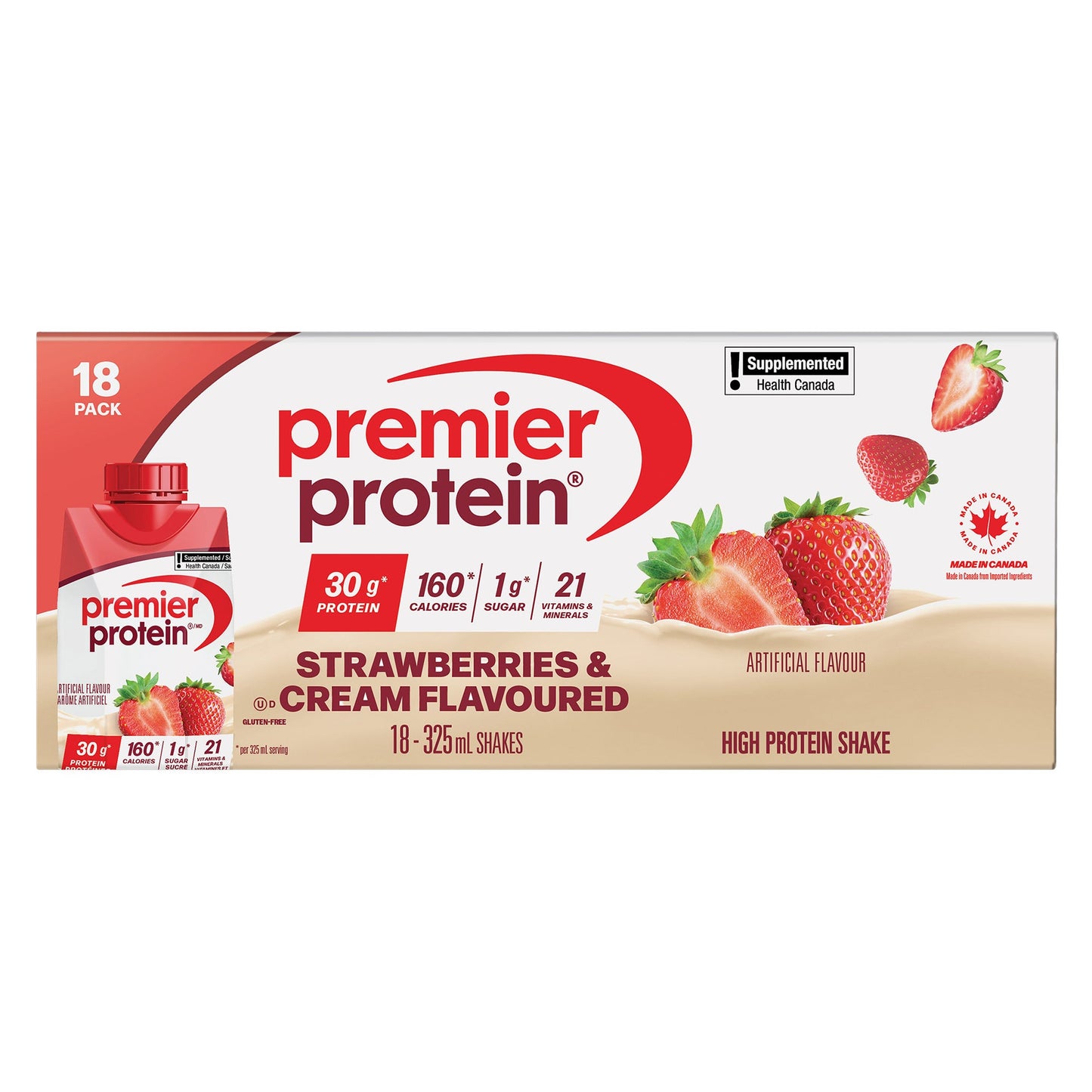 Premier Protein High-protein Strawberry Shake, 18 x 325 mL - image 1