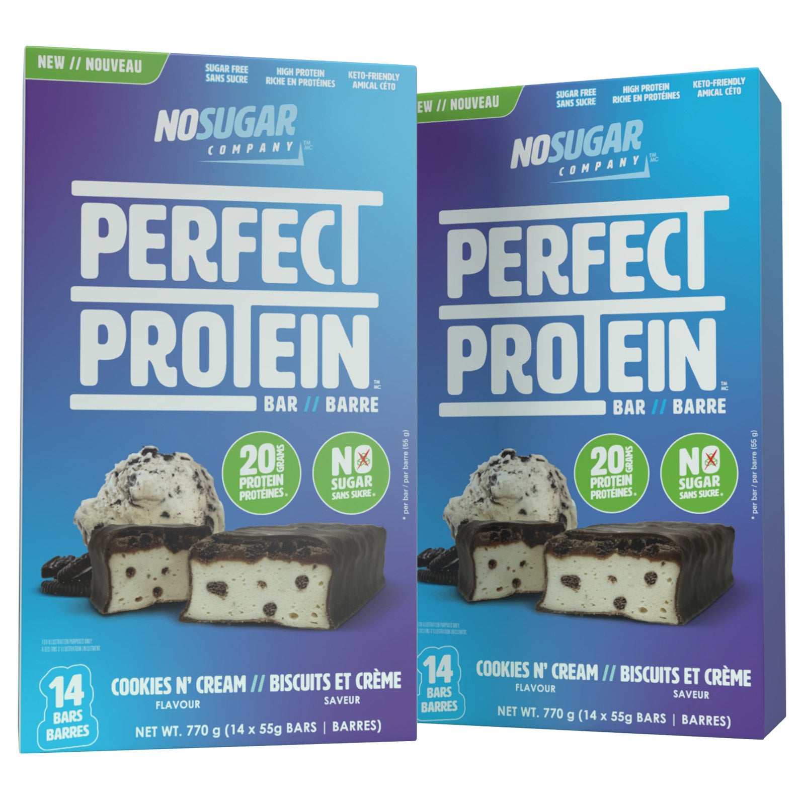 No Sugar Perfect Protein Bars, Cookies N' Cream Flavour, 28 × 55 g - image 1