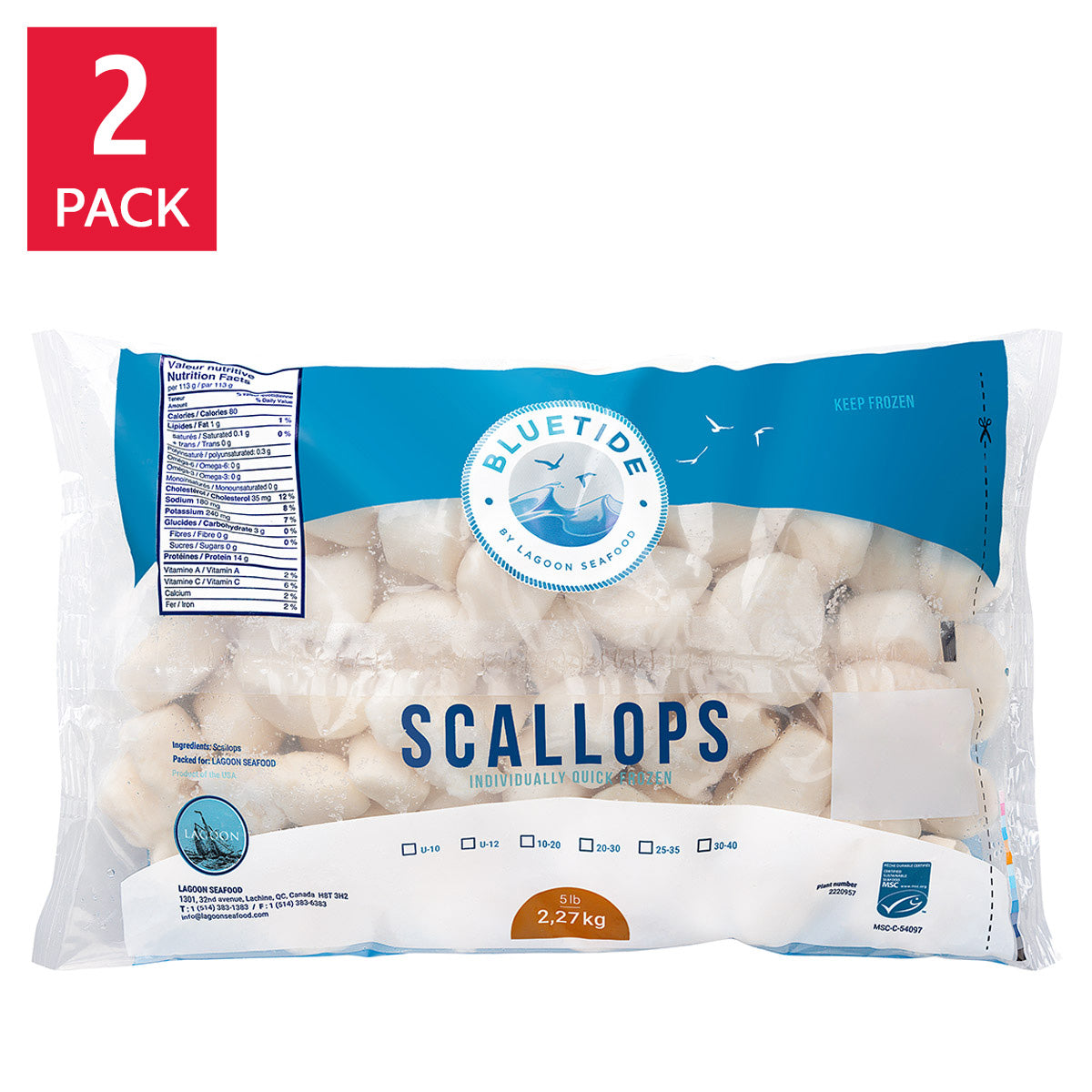 Blue Tide Wild Dry Scallops 10/20, 2 × 2.27 kg - image 1