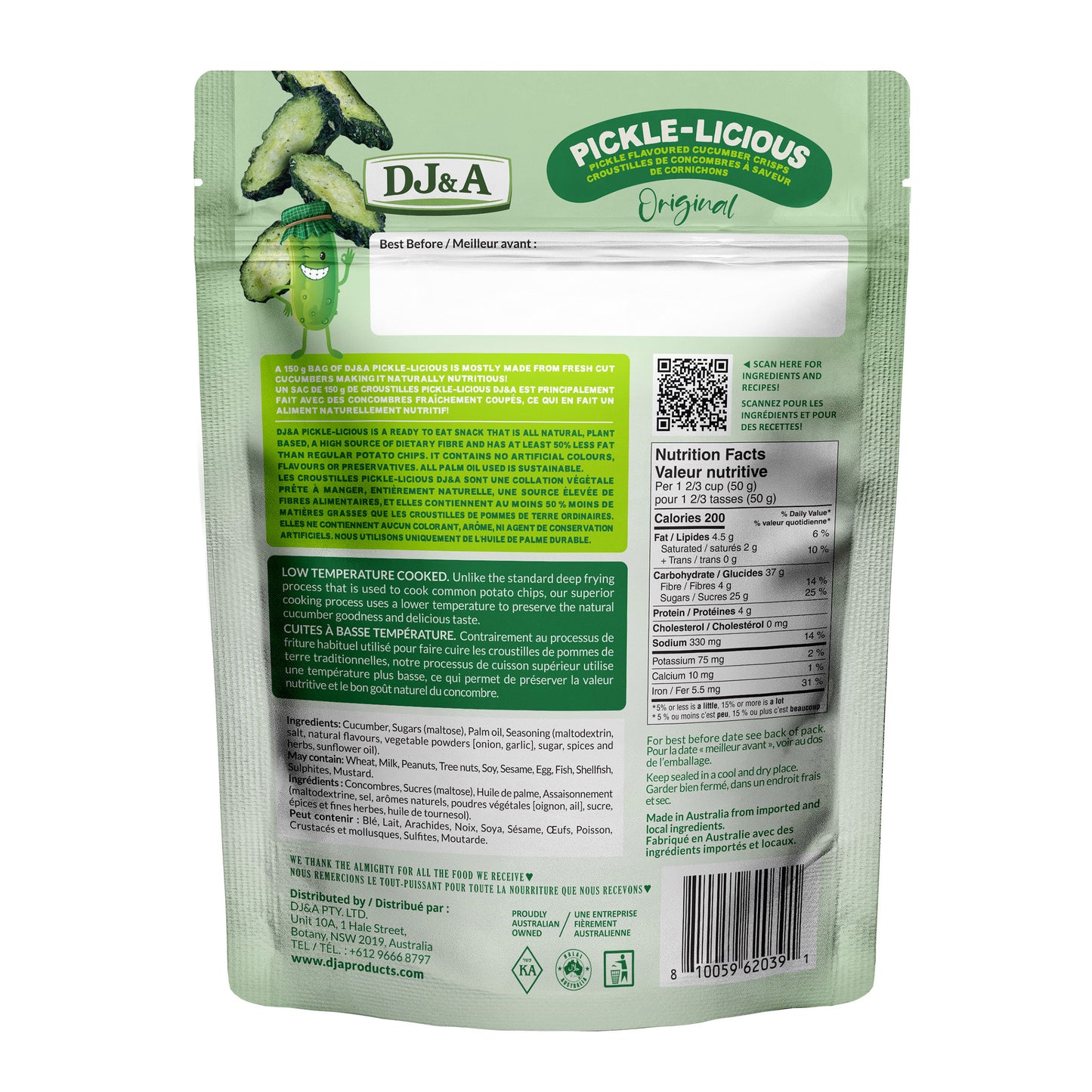 DJ&A Pickle-Licious Crispy Pickled Flavoured Cucumber Crisps, 5 × 150 g - image 3