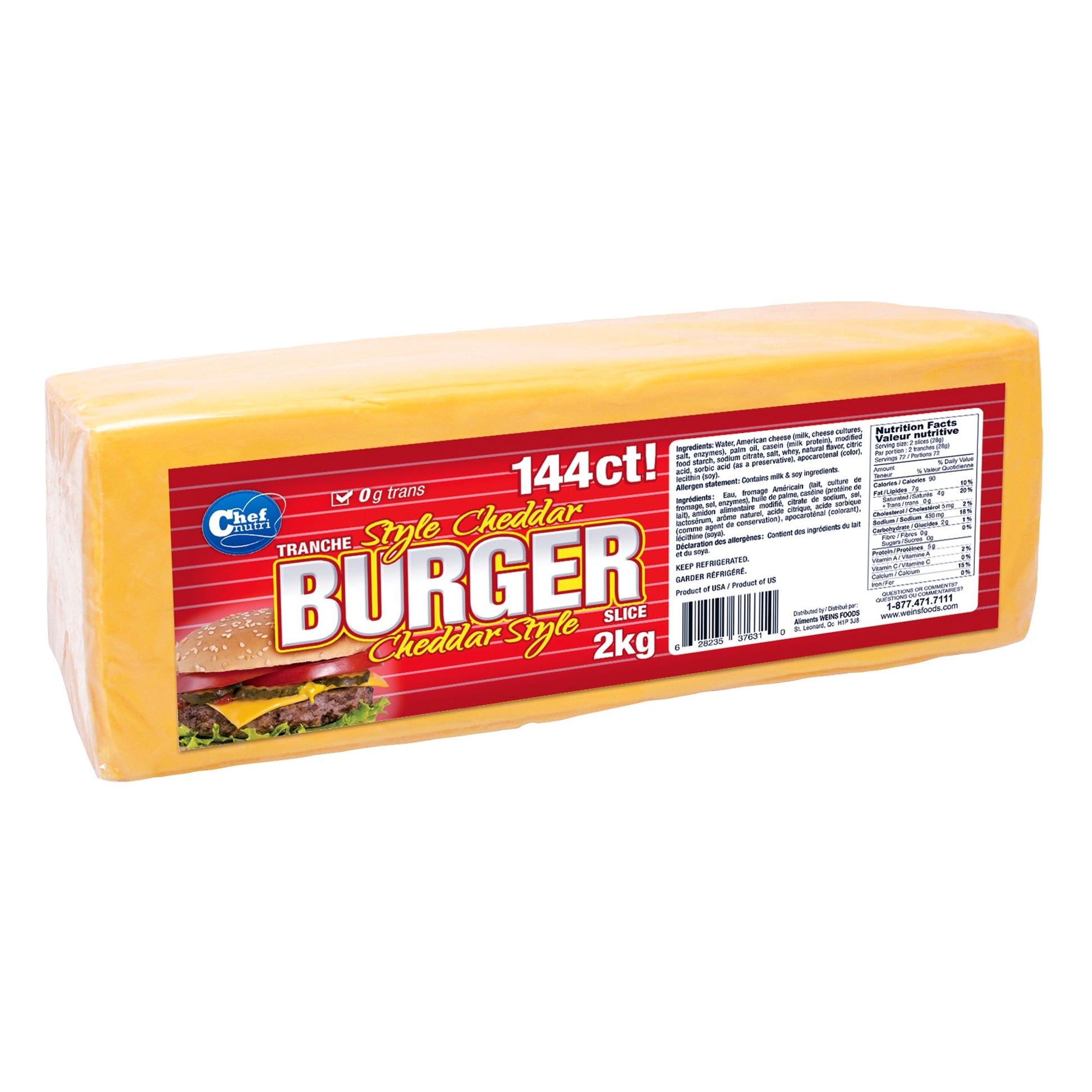 Chef Nutri Cheddar-style Burger Slices, 2 kg - image 1