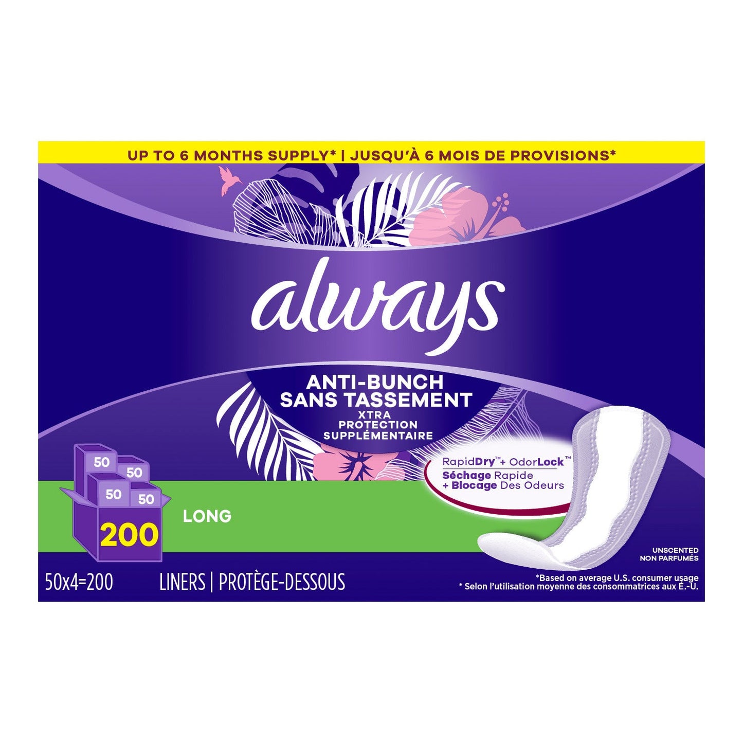 Always Anti-Bunch Xtra Protection Daily Liners Long, 200-count - image 1