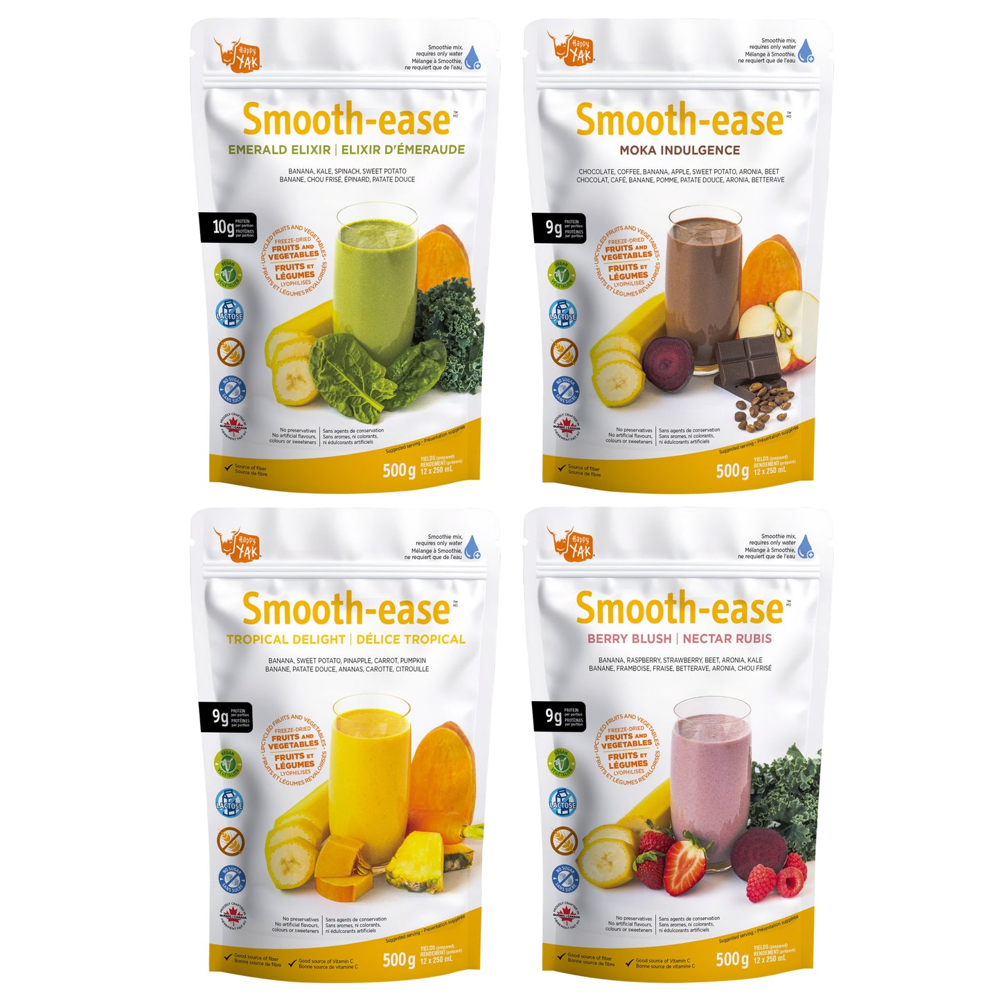 Happy Yak, Smooth-ease Smoothie Mix Variety Pack, 4 × 500 g - image 1