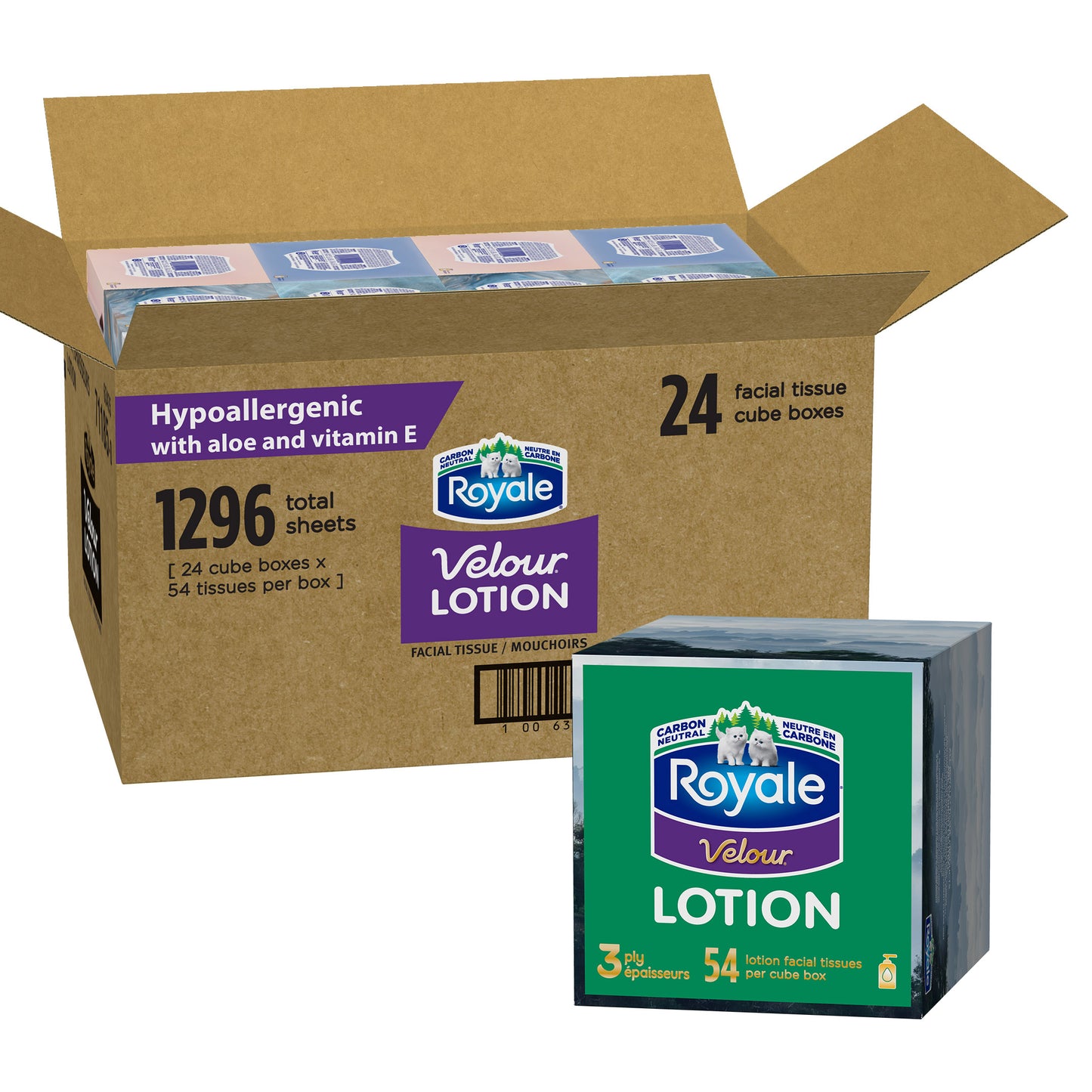 Royale Velour Lotion Facial Tissues, 24 Cube Boxes, 54 Sheets Per Box - image 1