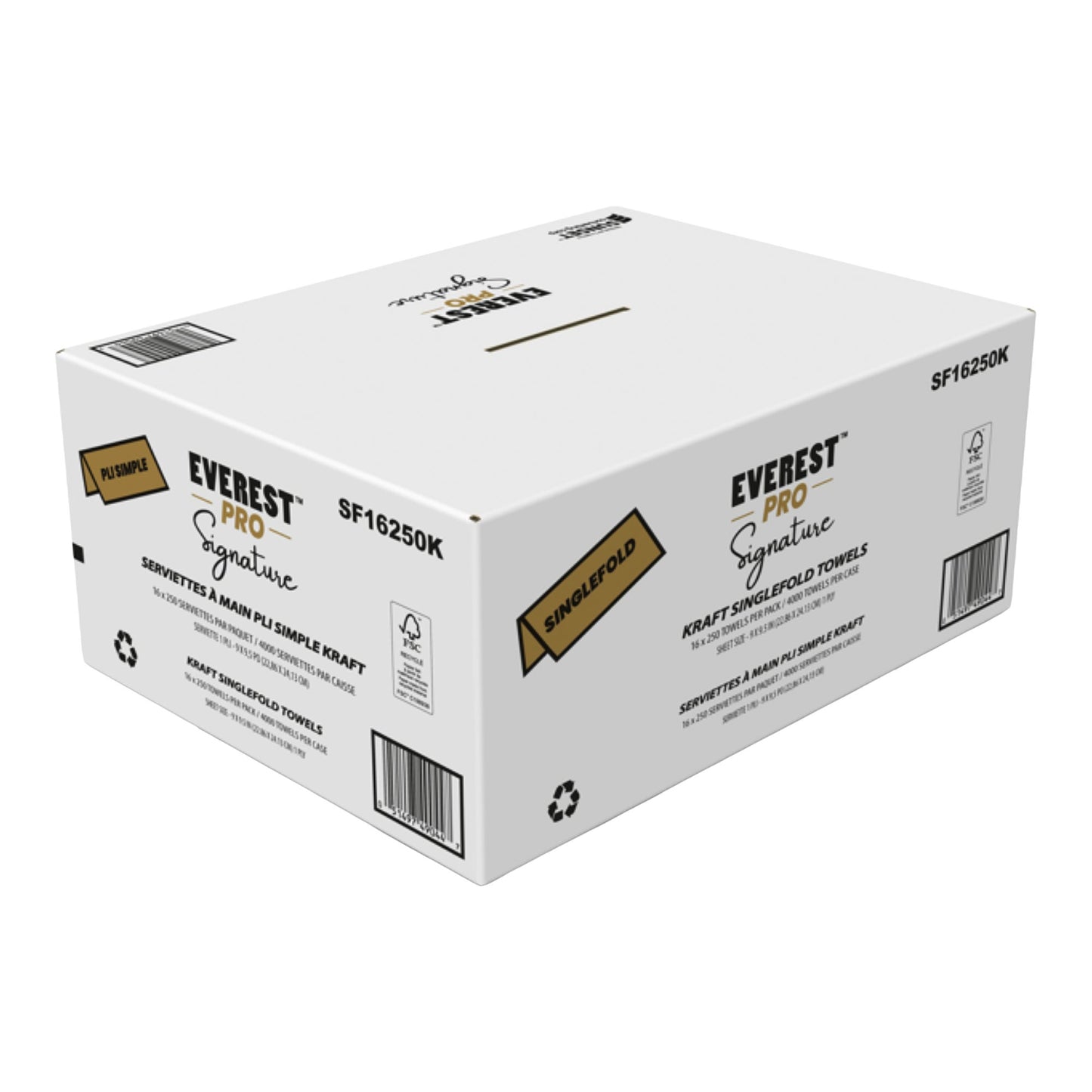 Everest Pro Signature Kraft Singlefold Hand Towel, 16 packages × 250 sheets - image 1