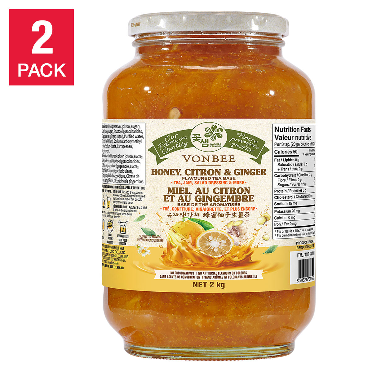 Vonbee Honey Citron and Ginger Flavoured Tea Base, 2 × 2 kg - image 1