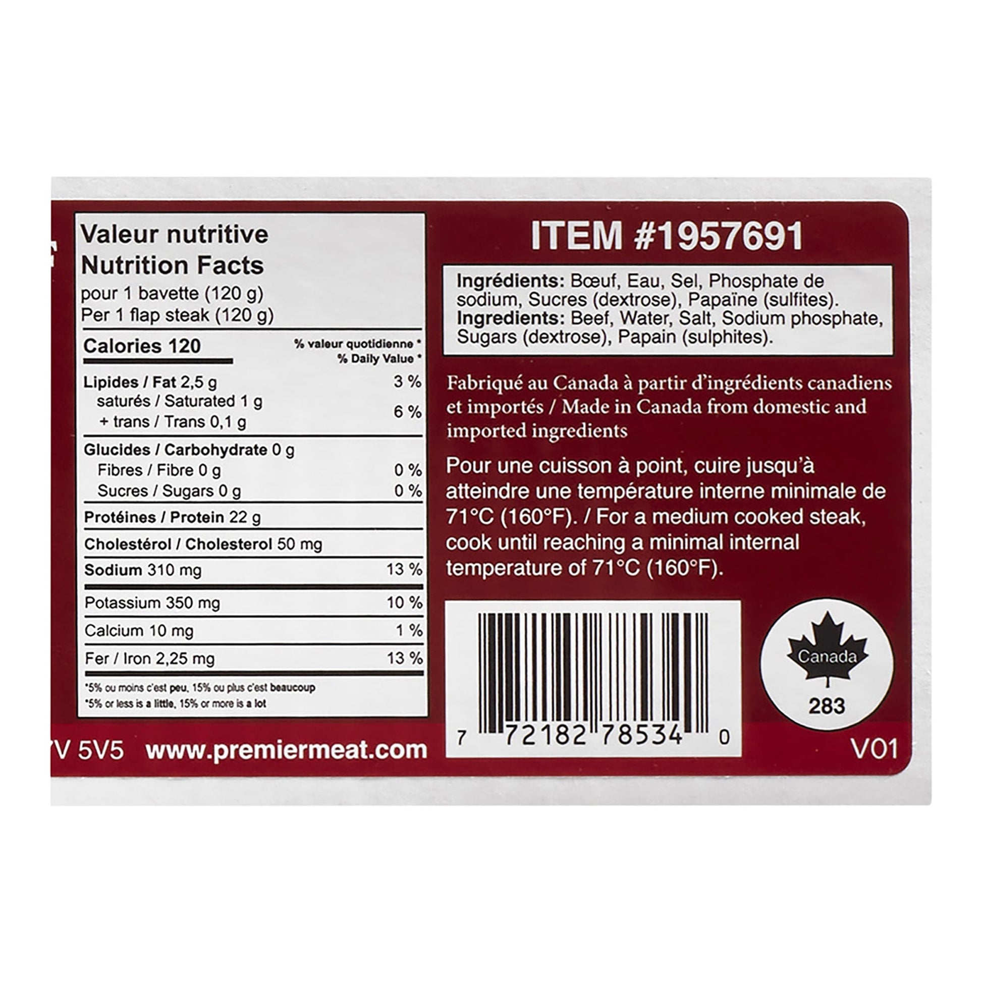 Premier Meat Seasoned Flap Steak, 18 packs of 2 at 120g - image 4