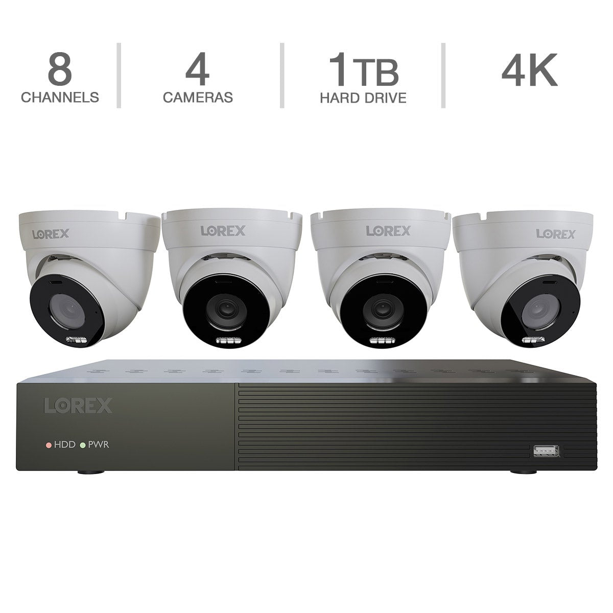 Lorex Connect 4K 8-Channel PoE Wired NVR with 4 Spotlight Turret Cameras - image 1