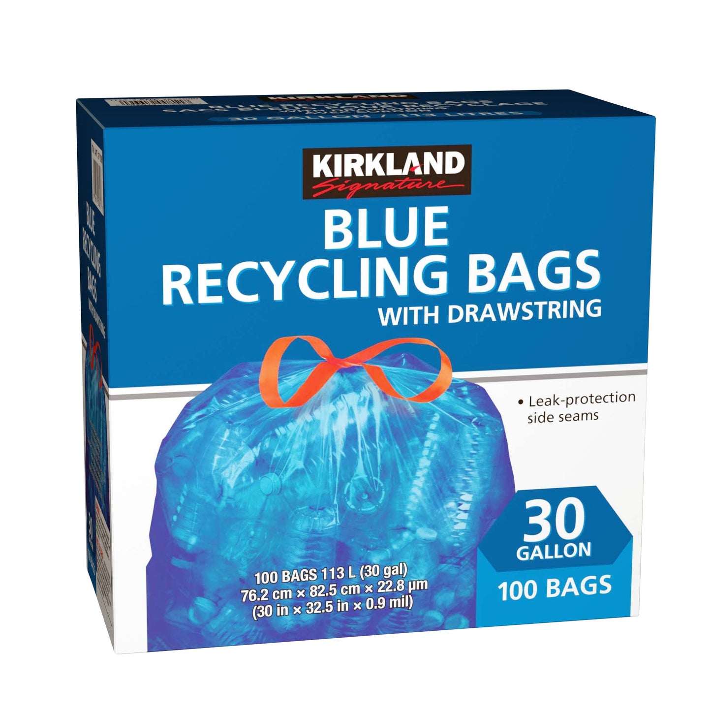 Kirkland Signature Blue Recycling Bags with drawstrings, Pack of 100 - image 1