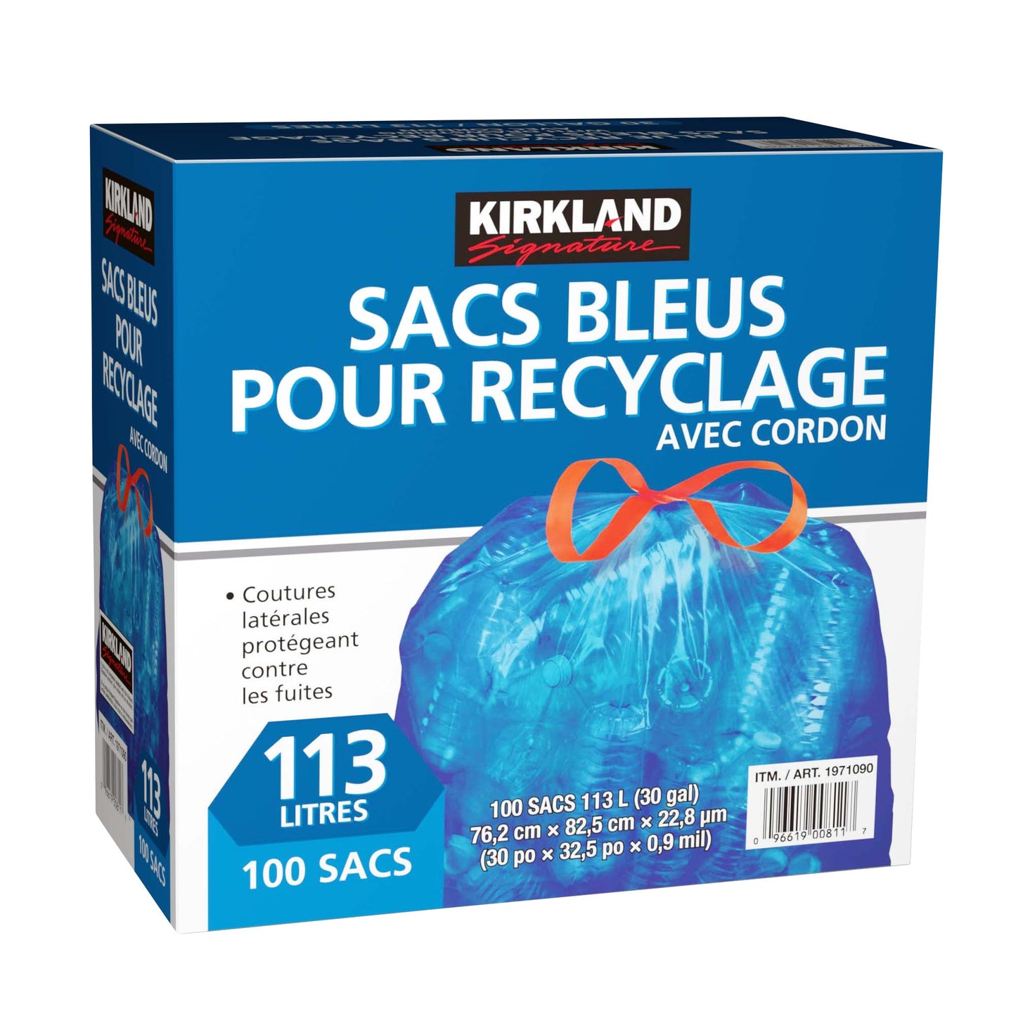 Kirkland Signature Blue Recycling Bags with drawstrings, Pack of 100 - image 4